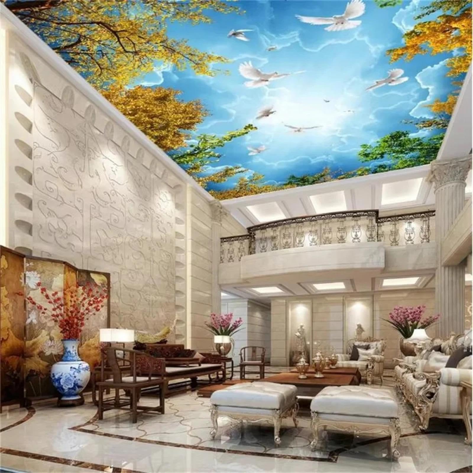 Papier peint mural 3D plafond ciel bleu pour une chambre relaxante