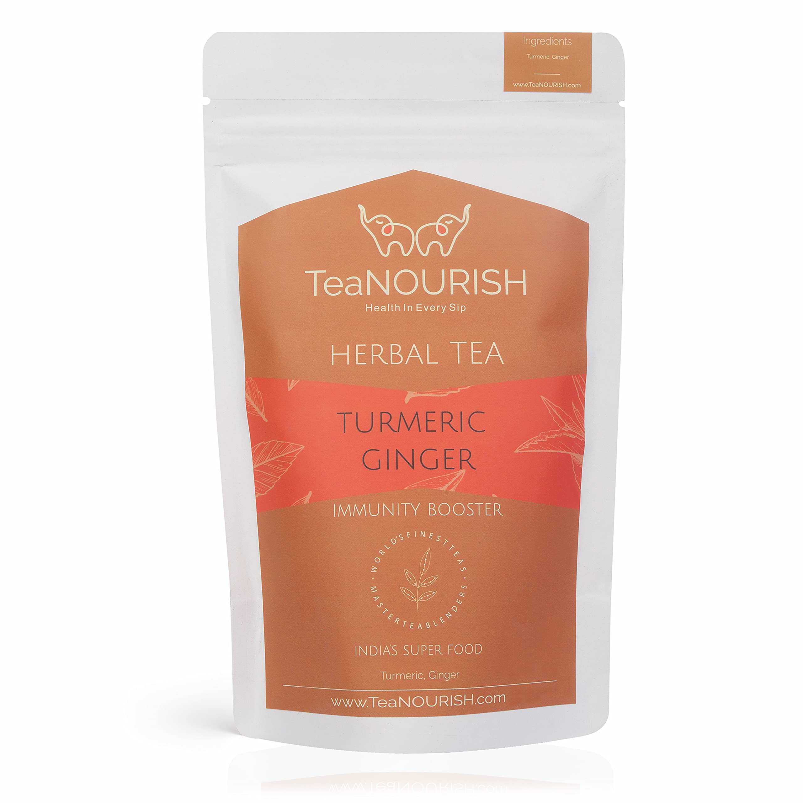 TEANOURISHTurmeric Ginger Herbal Tea | Indian Superfoods | Aids Digestion & Supports Immunity | Stress Relief Tea | 100% NATURAL INGREDIENTS - 3.53oz/100g