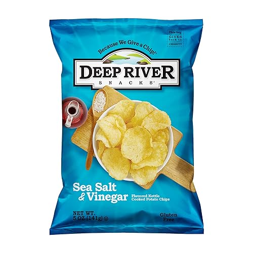 Deep River Snacks Patatas fritas cocidas con sal marina y vinagre, 5 onzas (paquete de 12)