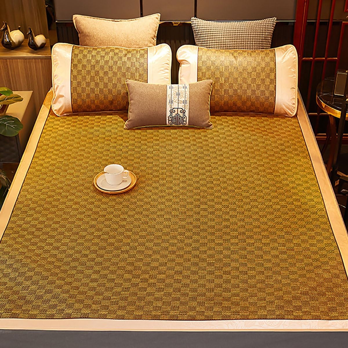 Materassino rinfrescante estivo in bambù, pieghevole, traspirante, per climi caldi, leggero, design ecologico, perfetto per letto singolo/matrimoniale, stile tradizionale cinese