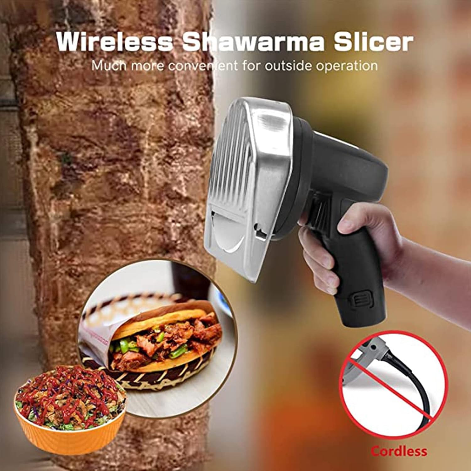 Electric Barbecue Knife,Automatic Shawarma Doner Kebab Slicer,Electric Barbecue,Rechargeable Hand Held Barbecue Slicer,Meat Cutting Machine,Corded