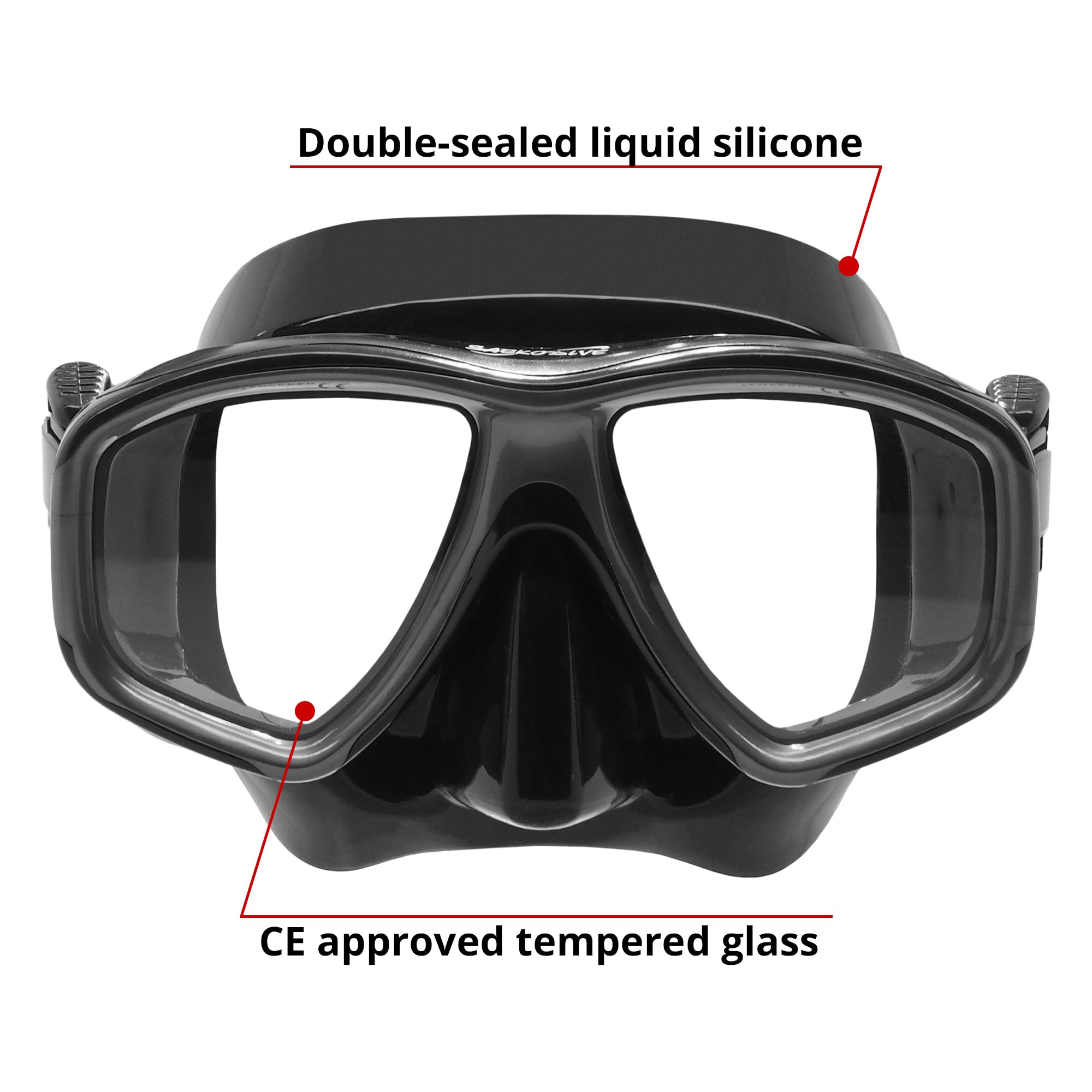SAEKODIVE AquaFlex Diving Mask - Anti-Fog Tempered Glass, Panoramic Wide View, Anti-Leak Silicone Skirt - Scuba Diving, Snorkeling, Freediving, Spearfishing Gear for Adults (Clear/White)