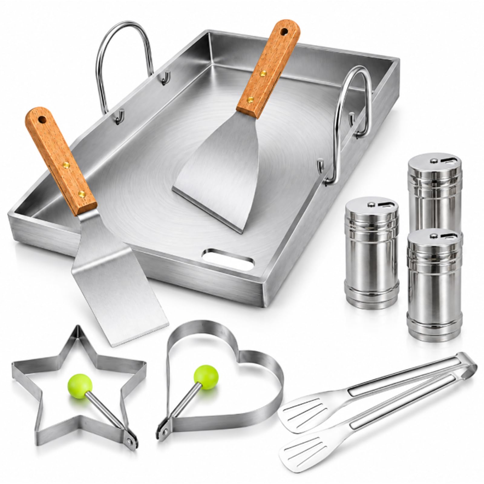 Plancha grill plate made of stainless steel - with accessories for BBQ