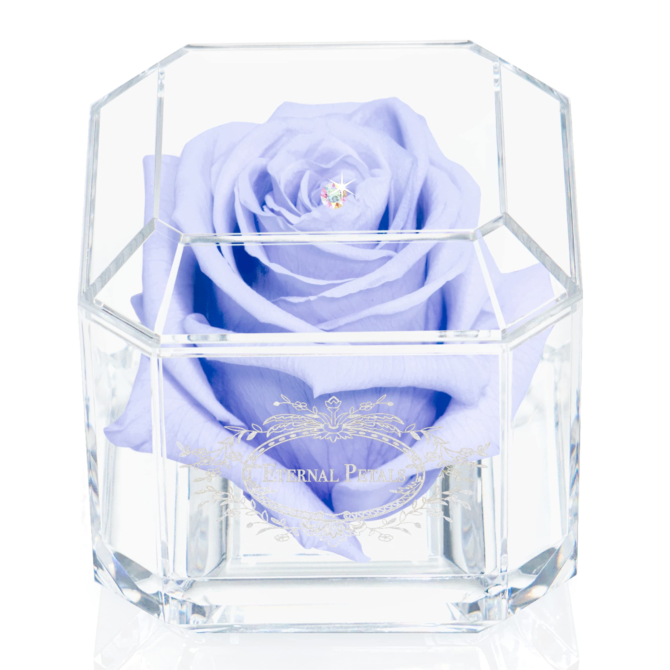 A 100% Real Rose That Lasts Years - Eternal Petals, Handmade in London - White Gold Solo with A Multicolor Crystal (Deep Red) — view 9