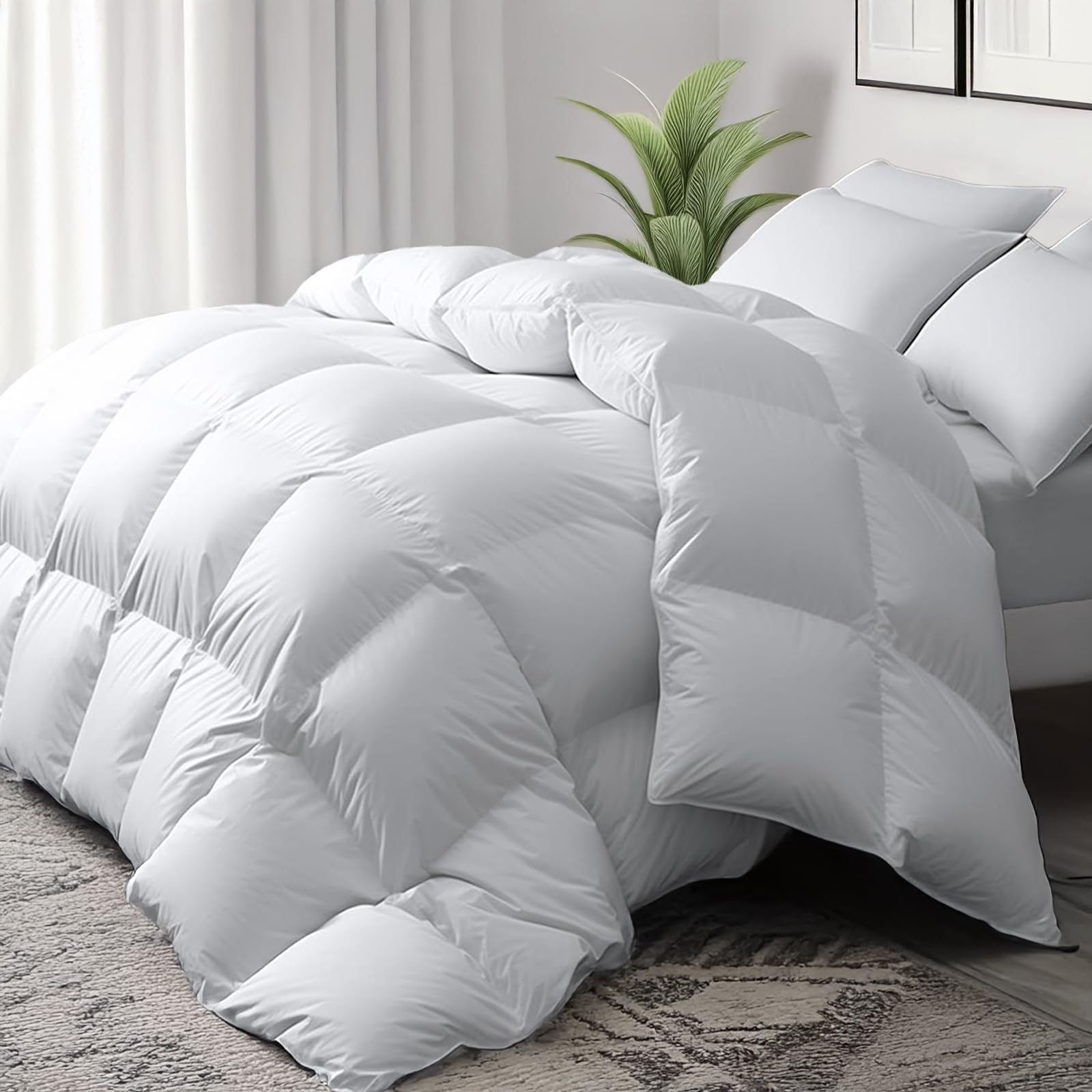 Serta Goose Feathers Down Fiber Comforter Queen Size Duvet Insert,100% Cotton, Hotel Luxury Hypoallergenic Comforter 80oz Extra Warmth 90 x 90 in WhiteOEKO-TEX STANDARD 100