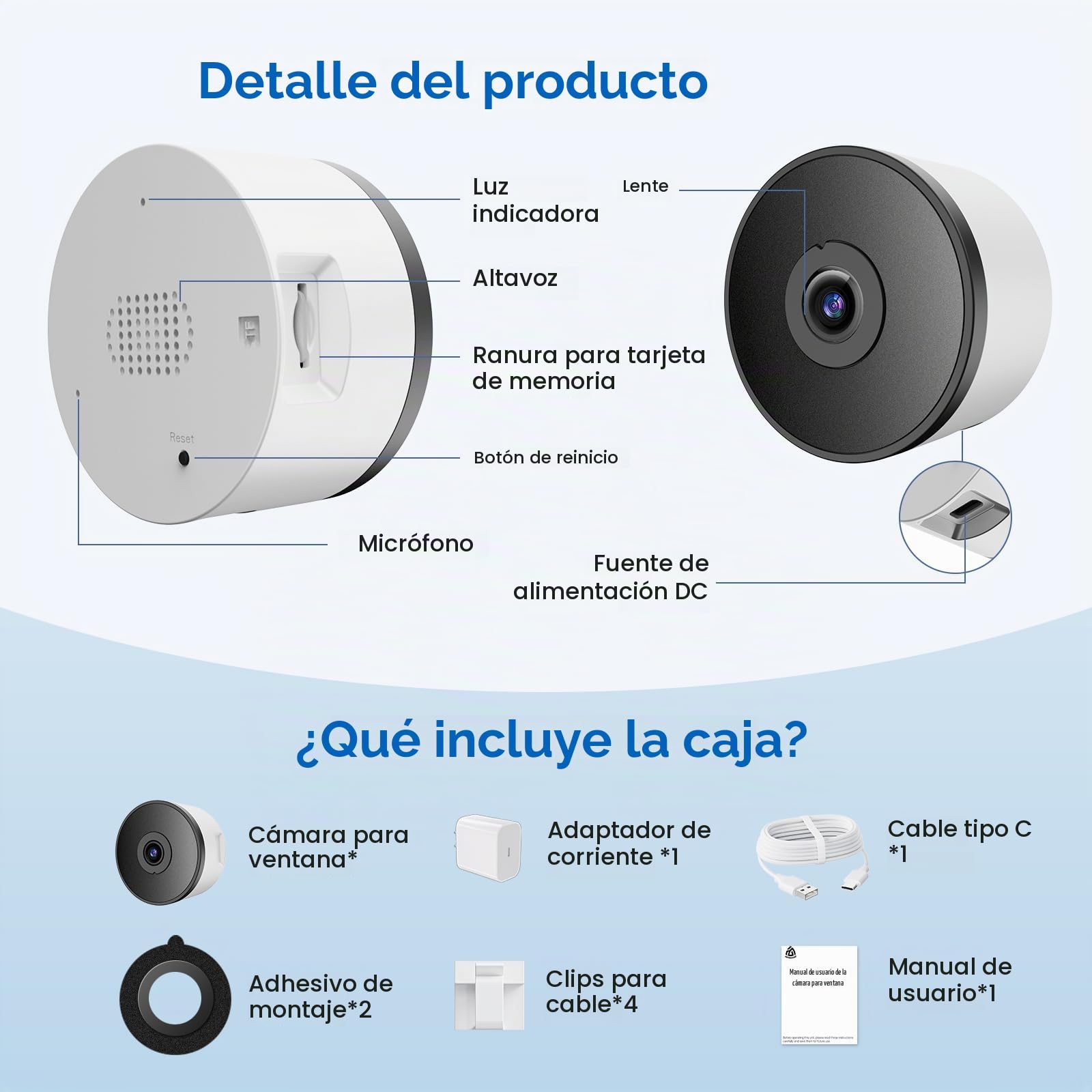 Cámara de Ventana 3MP 2K, WiFi 2.4GHz & 5GHz, Sin Taladros | Cámara Vigilancia Interior, Visión Nocturna en Color, Detección de Personas/Vehículo, Grabación 24/7, Antirreflejo