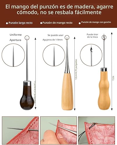 Miniatura 4 de BAGERLA Kit de costura resistente, kit de 48 piezas de agujas e hilos con agujas de hilo de tapicería, cortador de costura de punzón, kit de