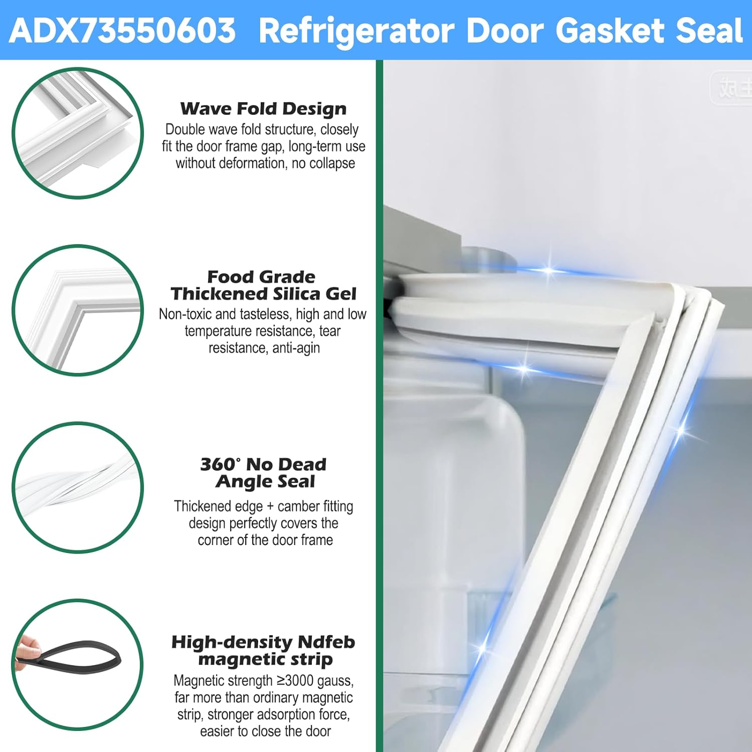 UPGRADED ADX73550603 ADX72930422 Refrigerator Door Gasket Replacement Compatible with LG Refrigerator Parts Fridge Door Seal, Replaces Part Number ADX72930403 2978320 Kenmore Freezer Door Gasket