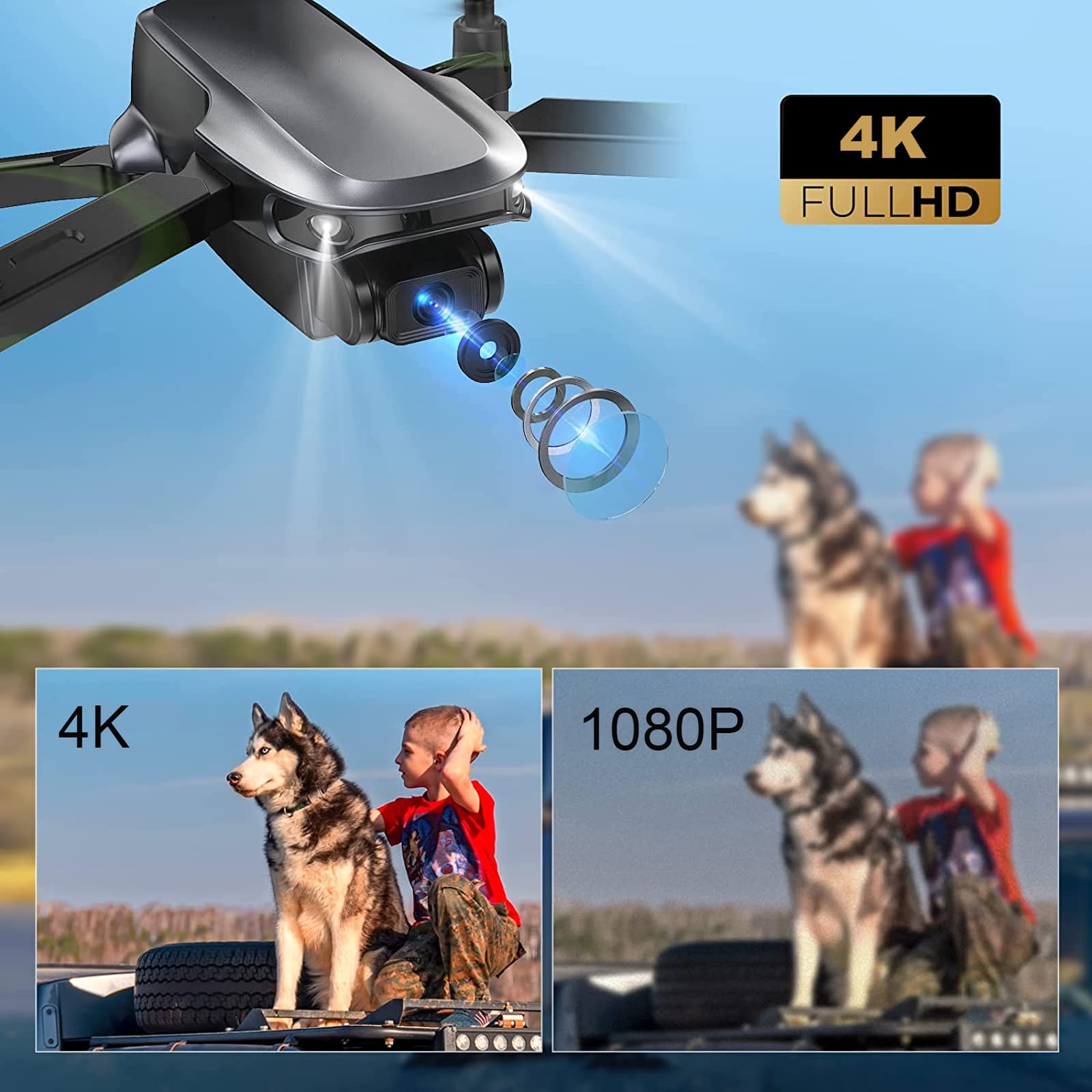 Quadricottero telecomandato per drone per fotografia aerea esterna con fotocamera 4K, Quadricottero RC per principianti, Quadricottero telecomandato per drone per fotografia aerea esterna pieghevole