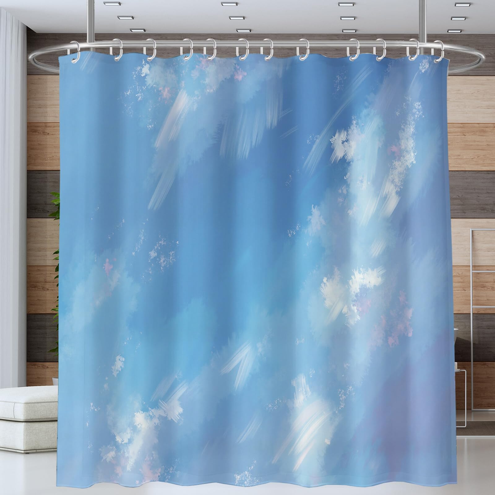 Rideau De Douche Nuages Bleus Paysages De Rêve Tissu Imperméable Lavable avec Crochets Anti Moisissure en Polyester Rideau Douche pour Salle De Bain