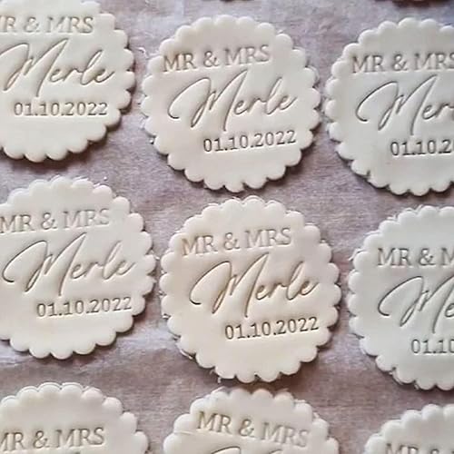 Miniatura 2 de Customized personalized cookie stamp with couple's name and date, 3d printed baking cookie stamp for fondant, frosting, decorating cakepastecake