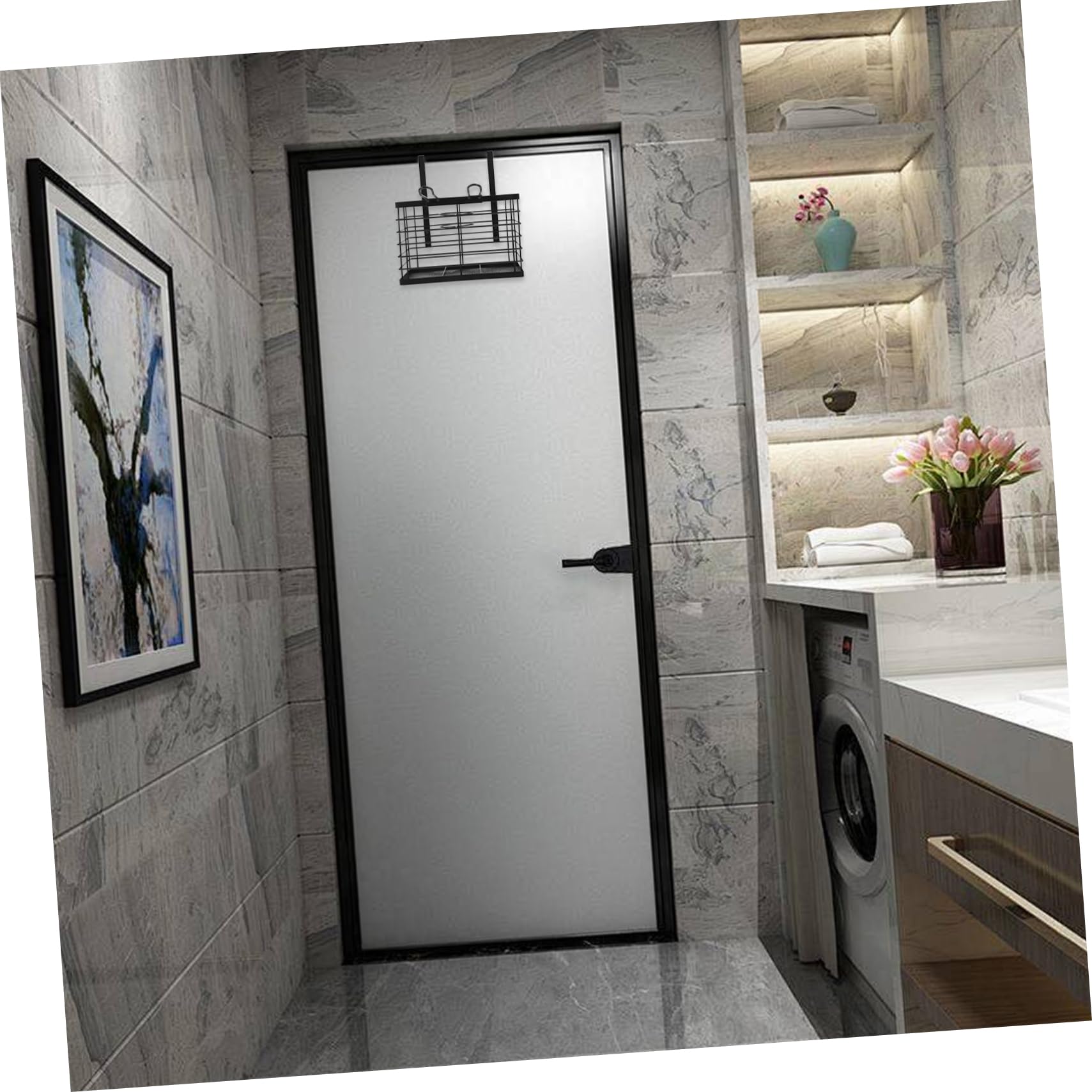 PRETYZOOM Supporto per Asciugacapelli da Porta Nero in Ferro | Organizer da Bagno, per Camera da Letto e Barber Shop, Pratico per Piccoli Oggetti