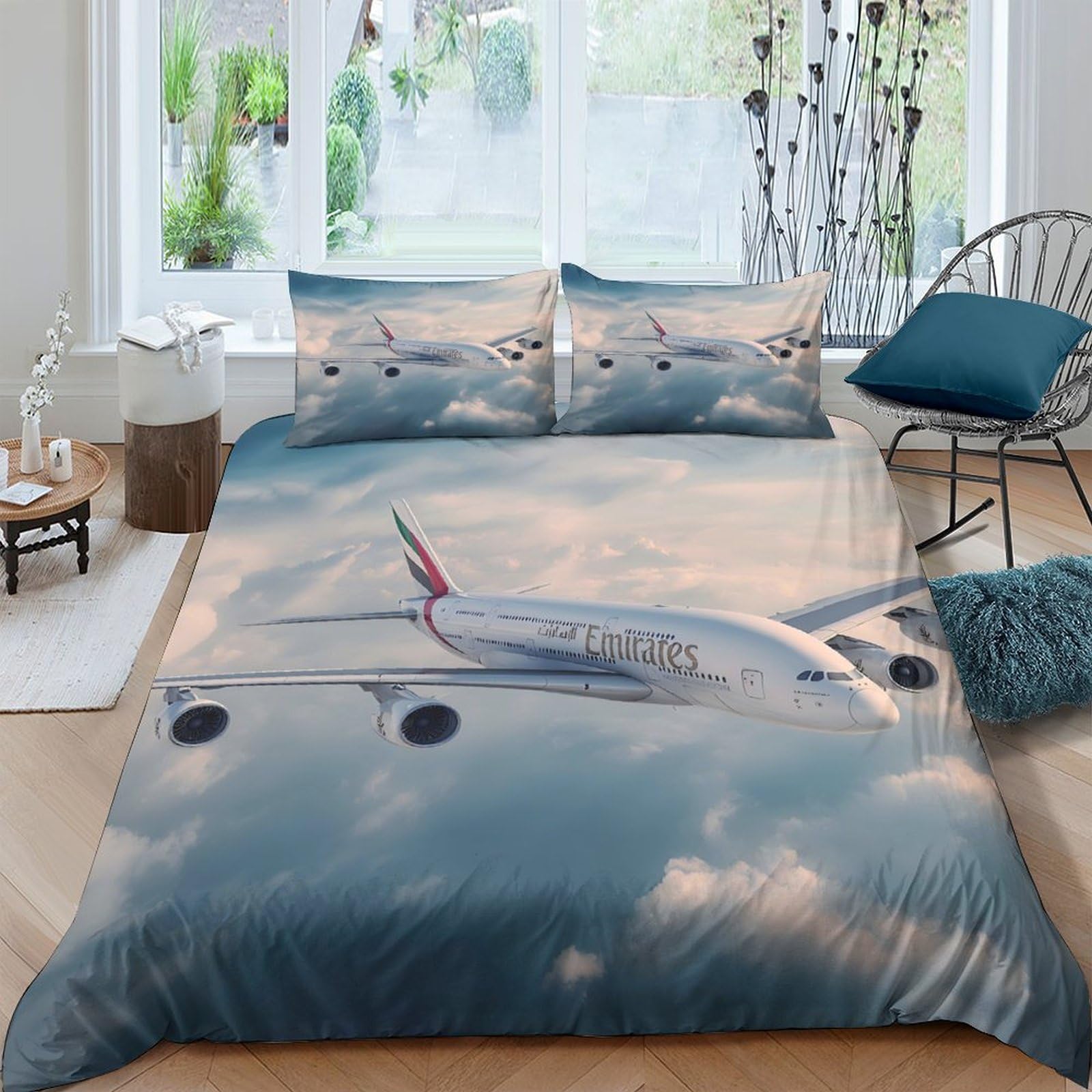 Ctjqhvkz Style-3 3D Printed Sky Clouds Fitted Sheet Microfiber Soft Breathable Airplane Bed Cover For Bedroom Dorm Mattress Protection Decor Single（135X200cm）