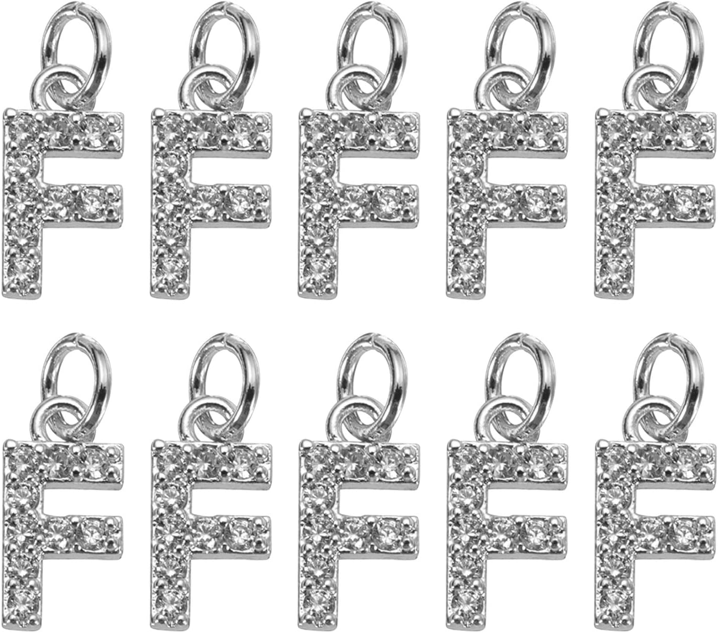 uxcell Rhinestone Letter Charm, 10pcs Crystal Zirconia Copper Alphabet F Pendants Slider Letter Charm for Wristbands Bracelets Necklace Jewelry Earring DIY Craft, Silver