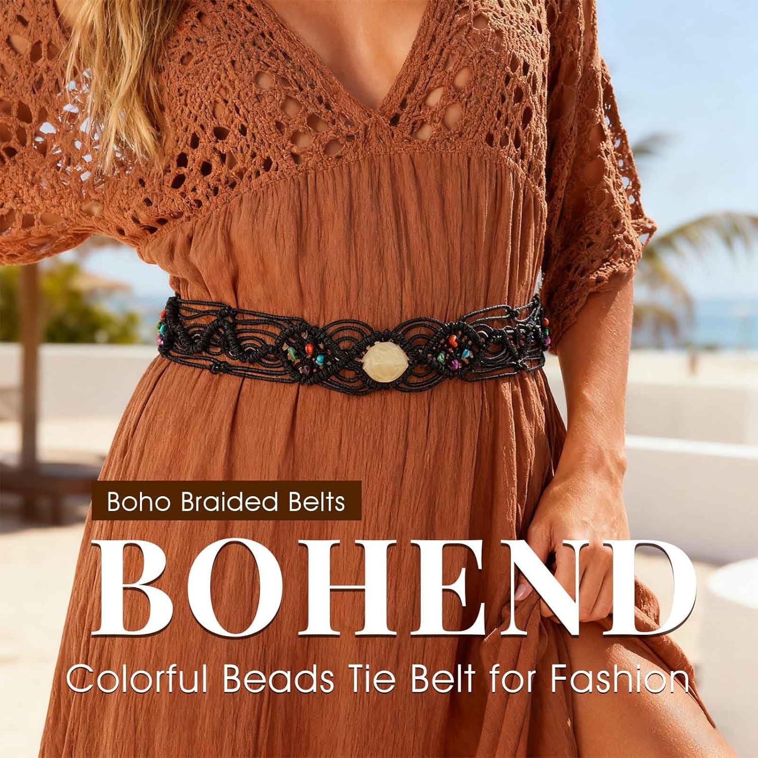 Bohend Boho Braided Belts Women Tie Colorful Western Woven Belt Wrap Rope Hippie Belts for Dresses - Image 6