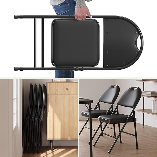 Miniatura 7 de GAOMON Paquete de 4 sillas plegables para tarjetas, cojín acolchado de poliuretano grueso, patas de metal y almohadillas antideslizantes, asiento