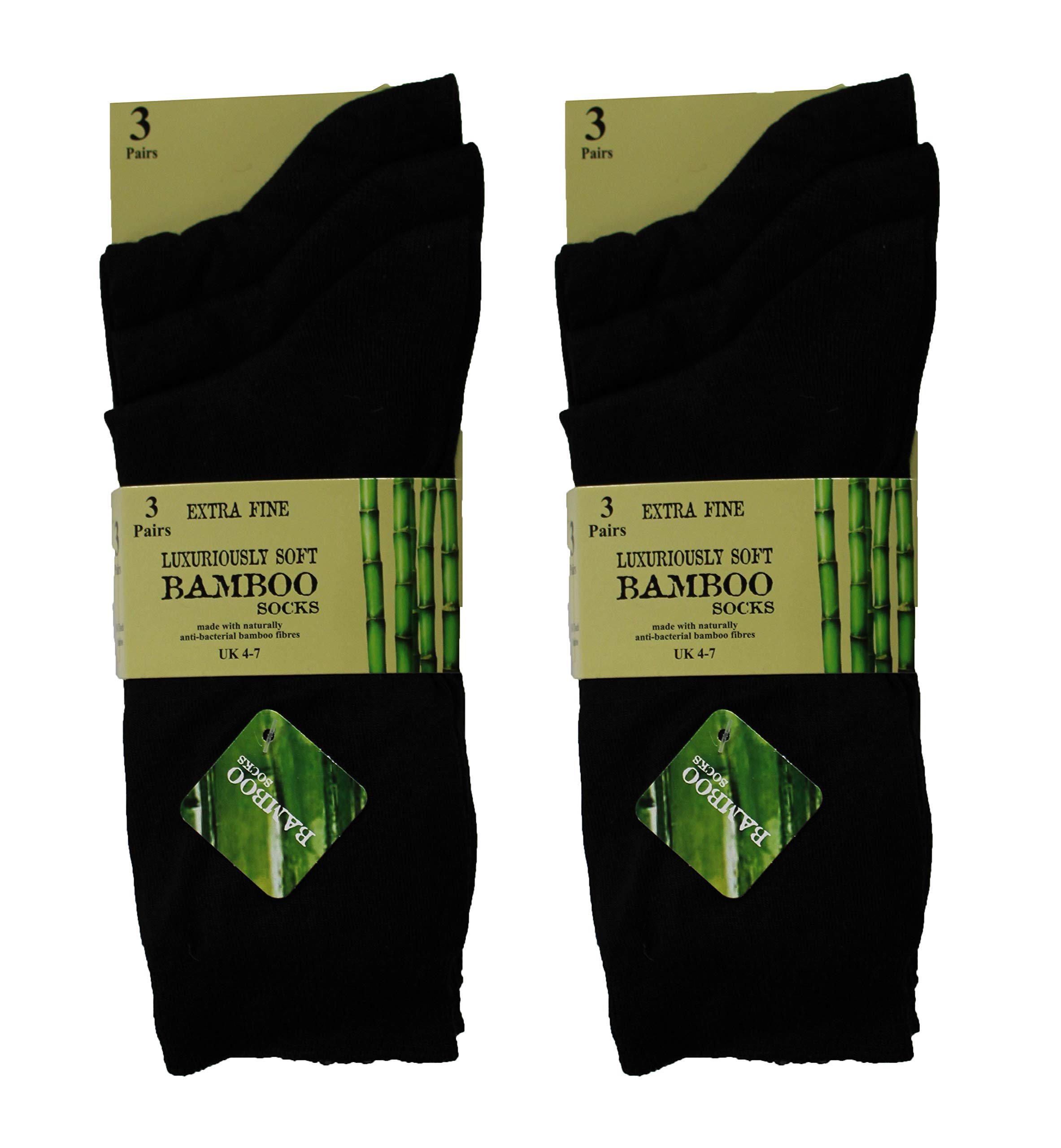 Sock Stack Women's Black Sockstack 6 Pairs Of Bamboo Socks, Super Soft Extra Fine Anti Bacterial Socks, Uk 4-7 (Black)