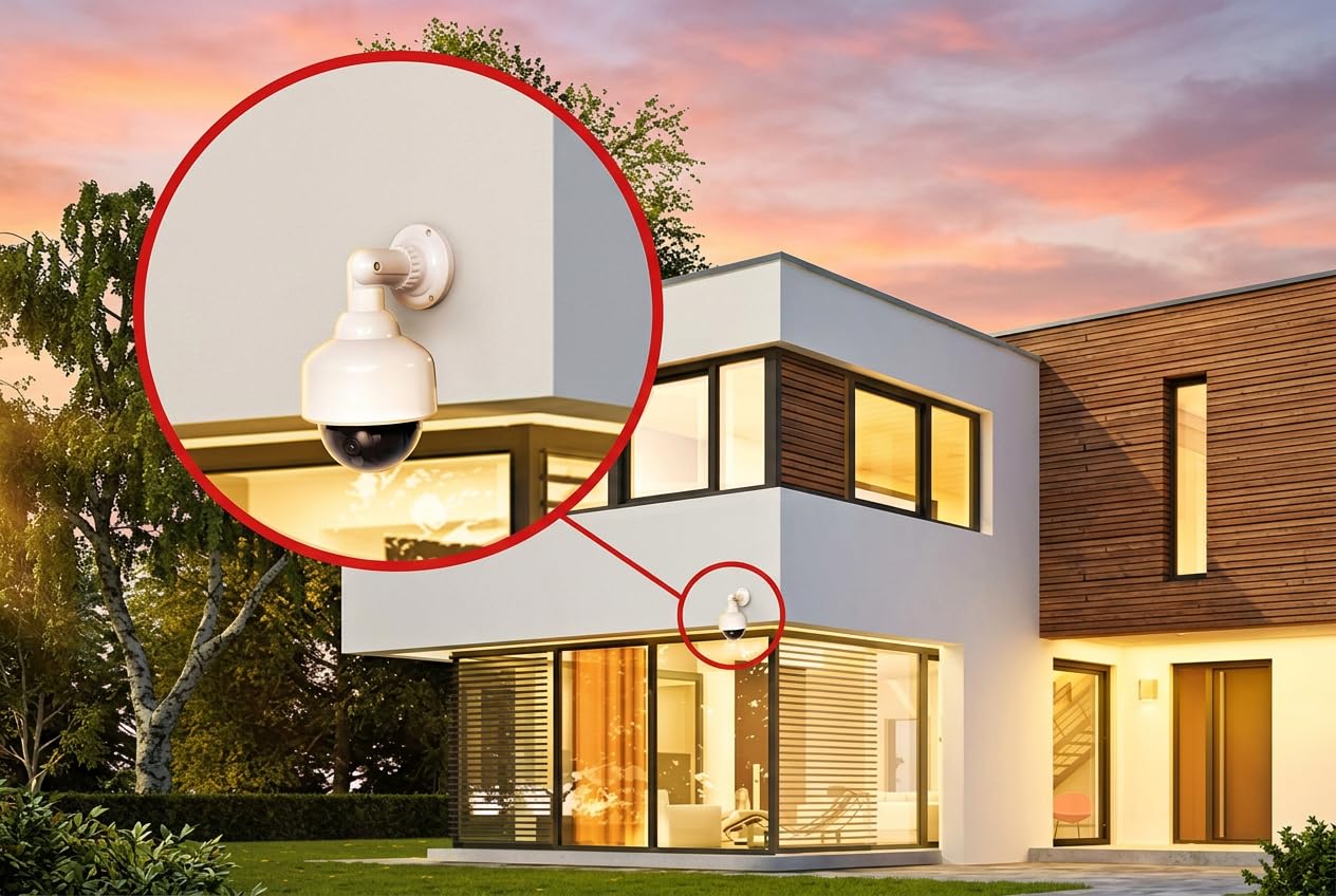 O&W Security 2 Dummy telecamere finte professionali a cupola per esterni con obiettivo cavo