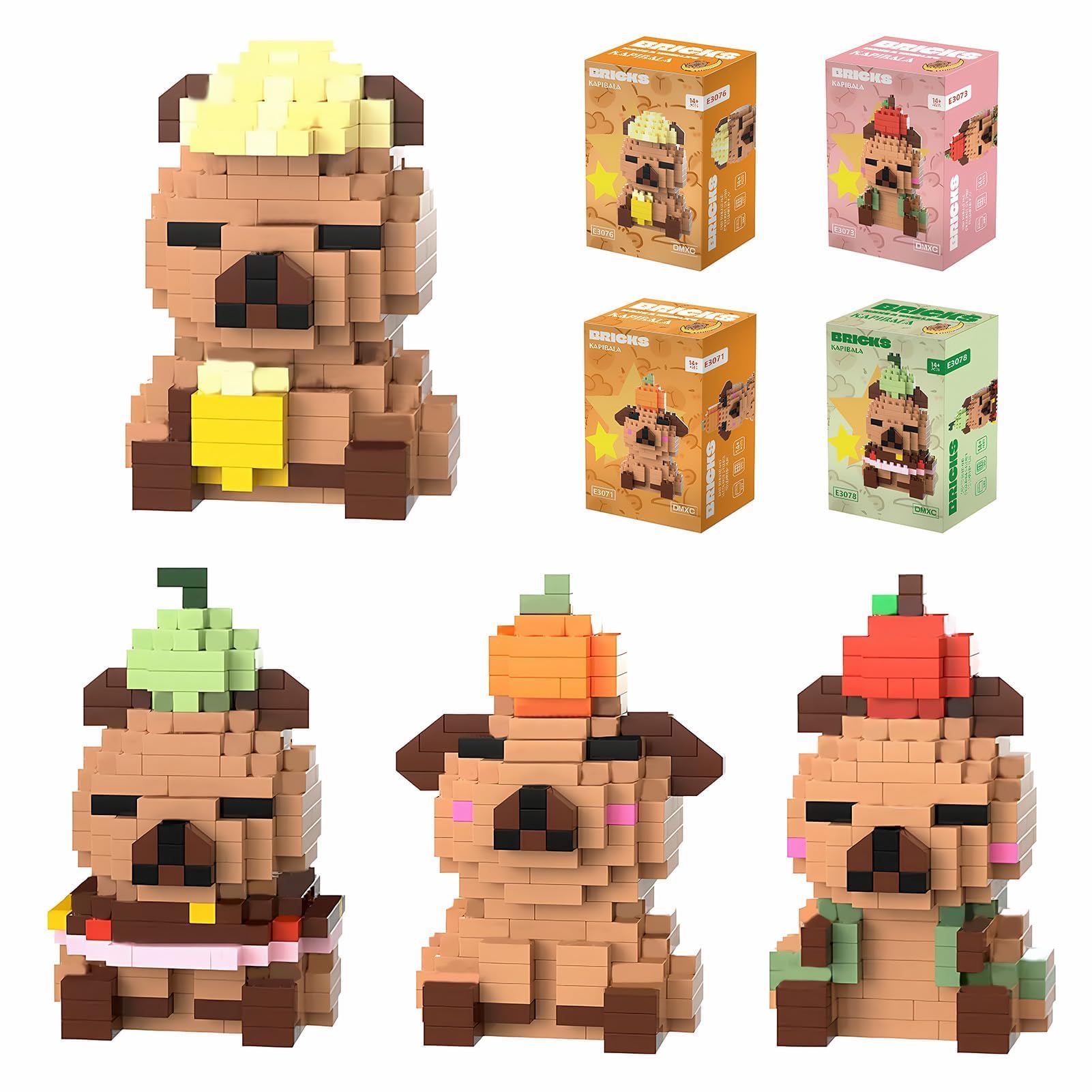 Hpbaggy Capybara Bausteine Set, 4 Stück Cartoon Mini Bausteine, Capybara Bausatz, Tier-Blöcke Micro Building, Klemmbausteine Set, Nette Wohnkultur, Geschenk Für Erwachsene