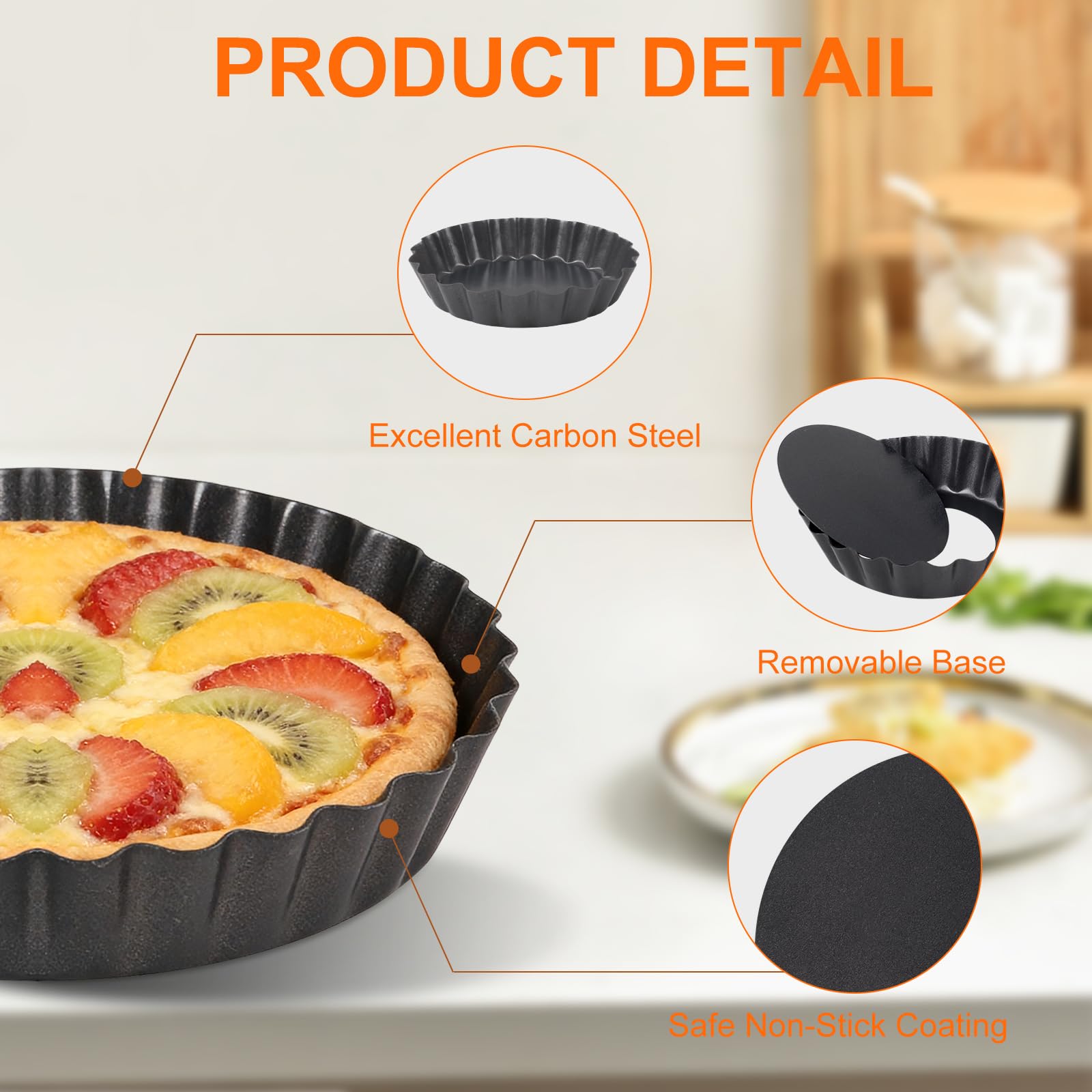 12 Pezzi 12 cm Stampo Crostata Con Fondo Removibile,Rivestimento Antiaderente Piccolo Teglia Crostata Fondo Removibile, Set Rotondo Stampo Per Crostata Per Torte, Muffin(4.7 Pollici-Nero)