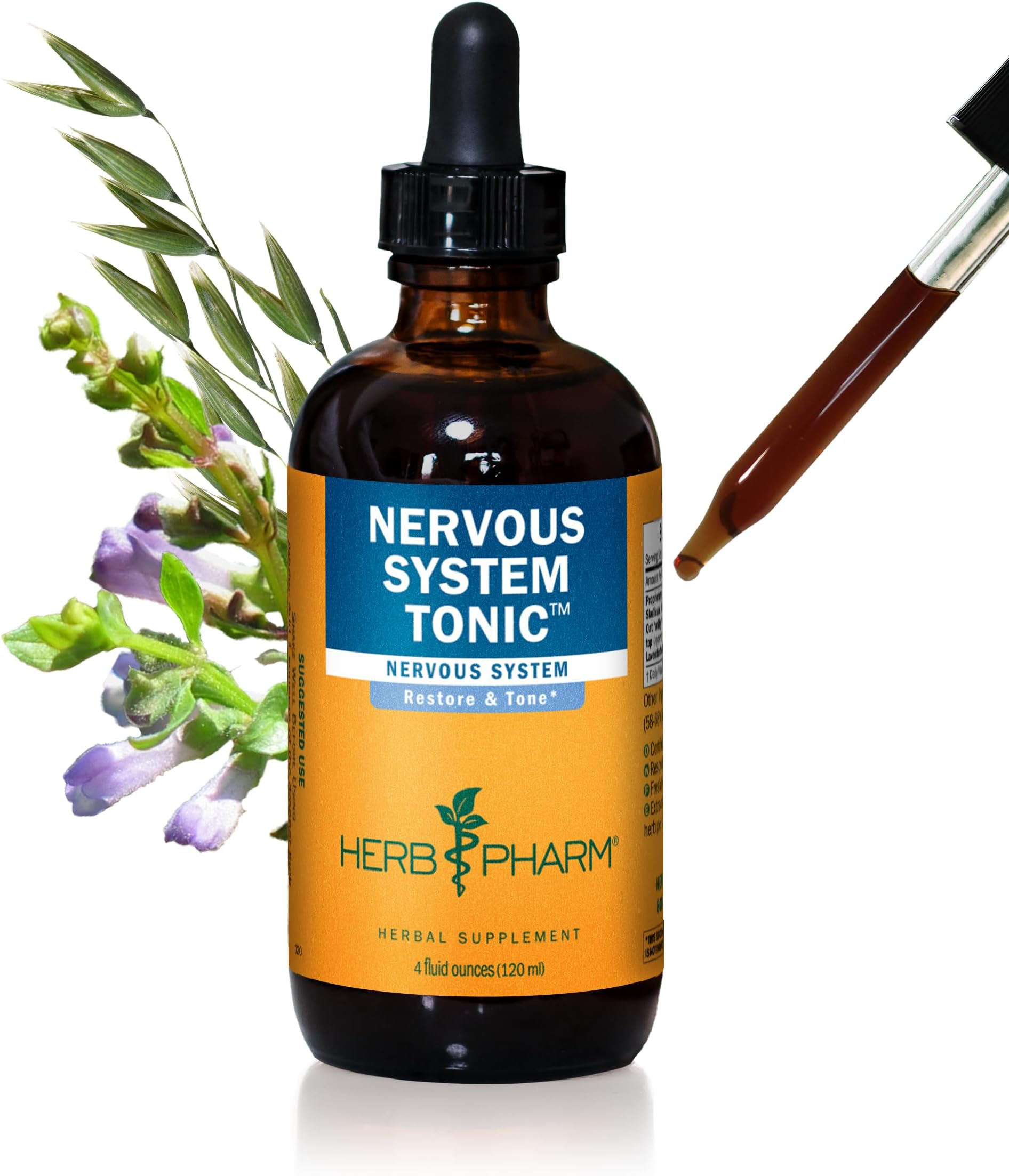 Nervous System Tonic with St. John’s Wort, Organic Skullcap & Milky Oat | Liquid Extract for Calm, Emotional & Stress Support Supplement | Vegan, Non-GMO, Up to ~12 Week Supply, 4 oz*