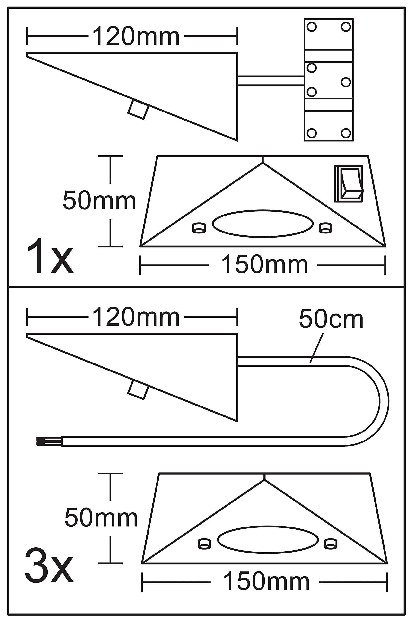Trango Lot de 4 éclairage d'armoire de cuisine noir mat 6740-45 *COOK* encastrable - spot encastré avec module LED 4x 4,8 watts 3000K lumière triangulaire blanc chaud - 230V extensible