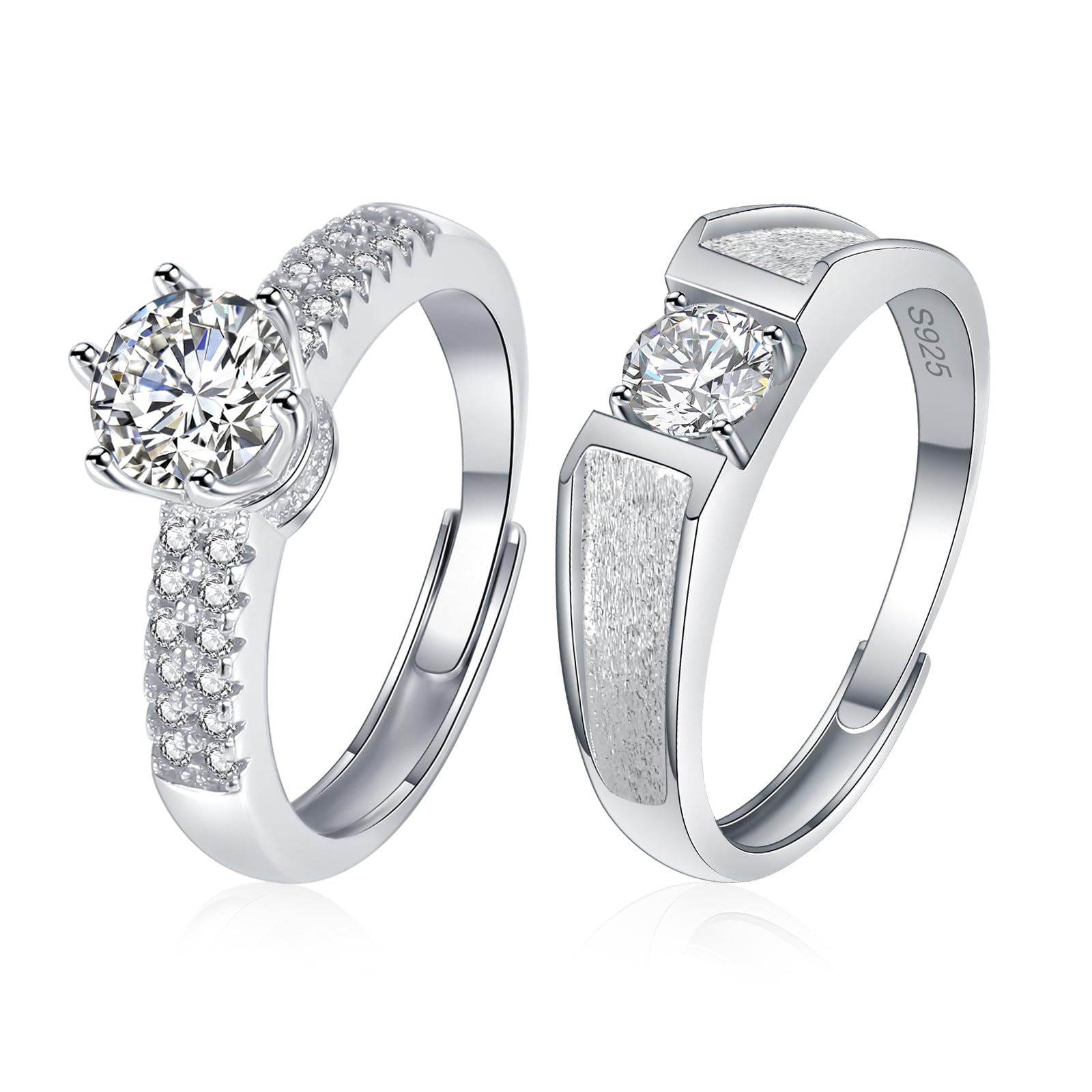 Coppie Anelli Abbinati Promessa Anello per Coppia Fidanzamento Regolabile Anello Fedine Fede Nuziale Argento Sterling Regalo