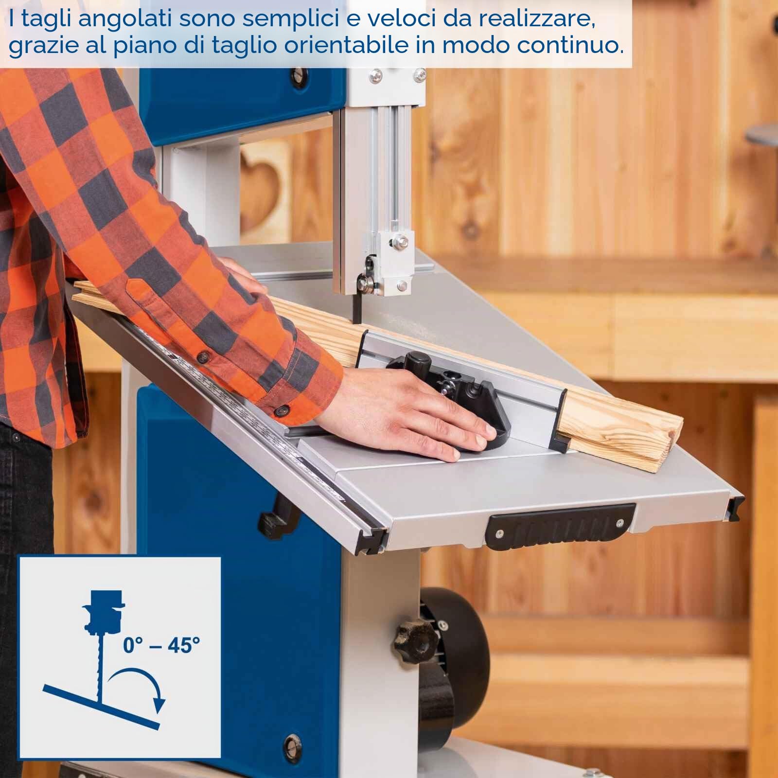 Scheppach HBS400 - Sega a nastro, 315 mm, con sega a nastro di ricambio e lama trasversale, 230 Volt, potenza motore 750 Watt, altezza massima di passaggio 170 mm, larghezza massima di passaggio 305