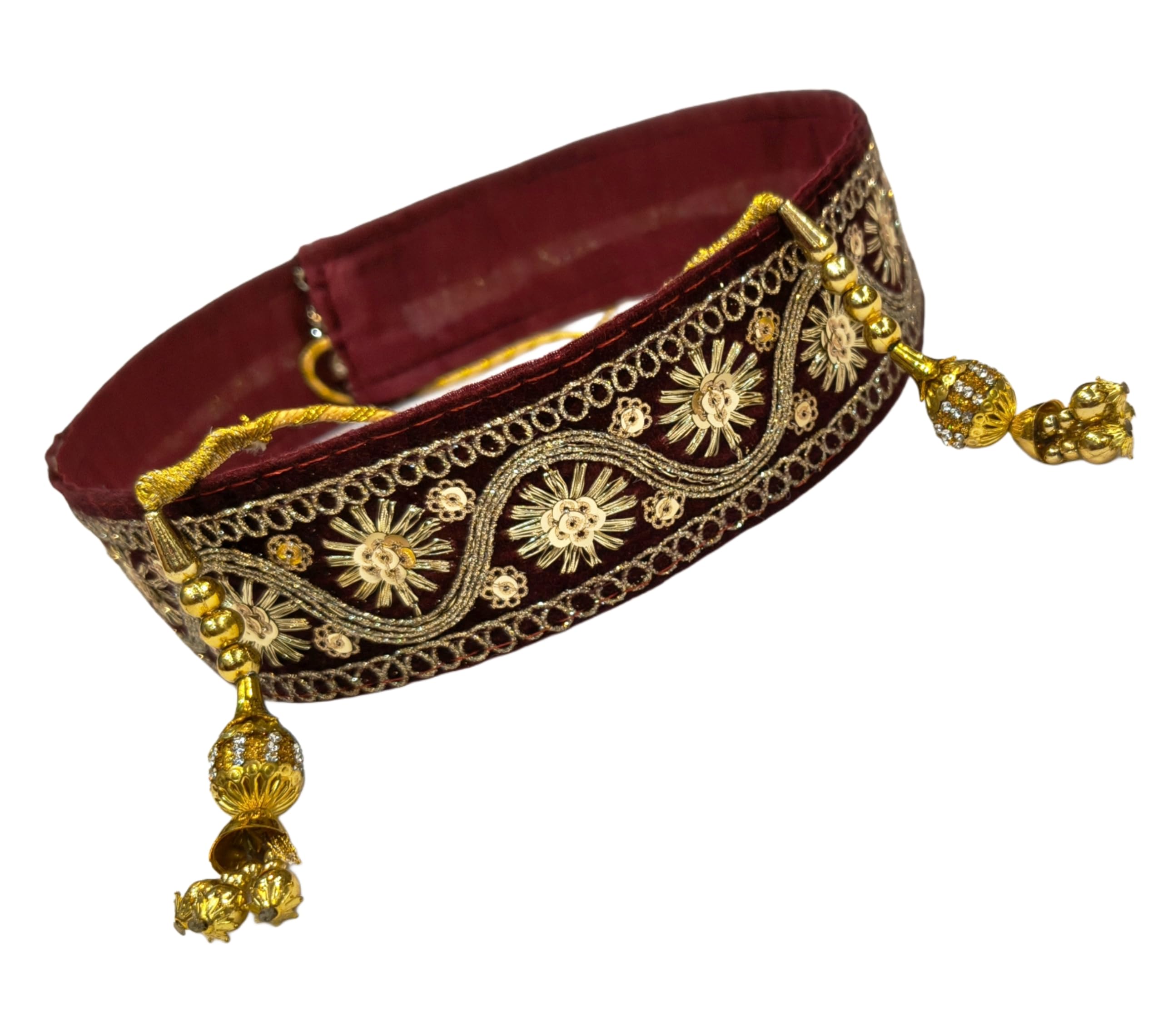 Maroon Kamarband/Bridal Belt/Waist Hip Belt (Adjustable) With Wave Design Embroidery Width - 5cm-image-36