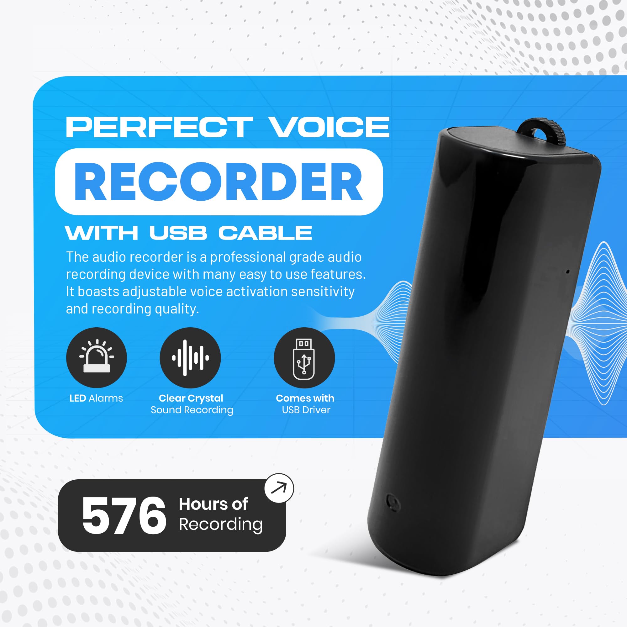 Mod Clé USB Dictaphone Power Bank 16 Go 576 heures Enregistrement Continu