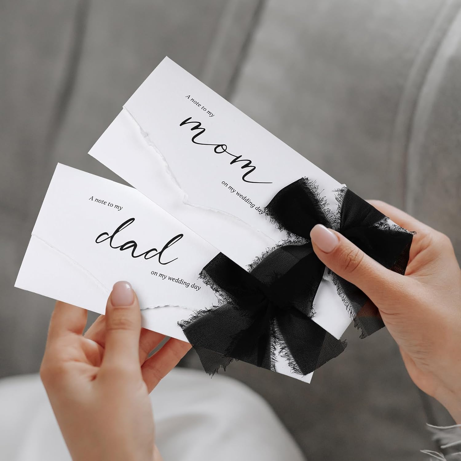 Set of 2 Wedding Day Cards to My Mom and Dad with Black Chiffon Ribbon, a Note to My Mom and Dad on My Wedding Day - Image 7