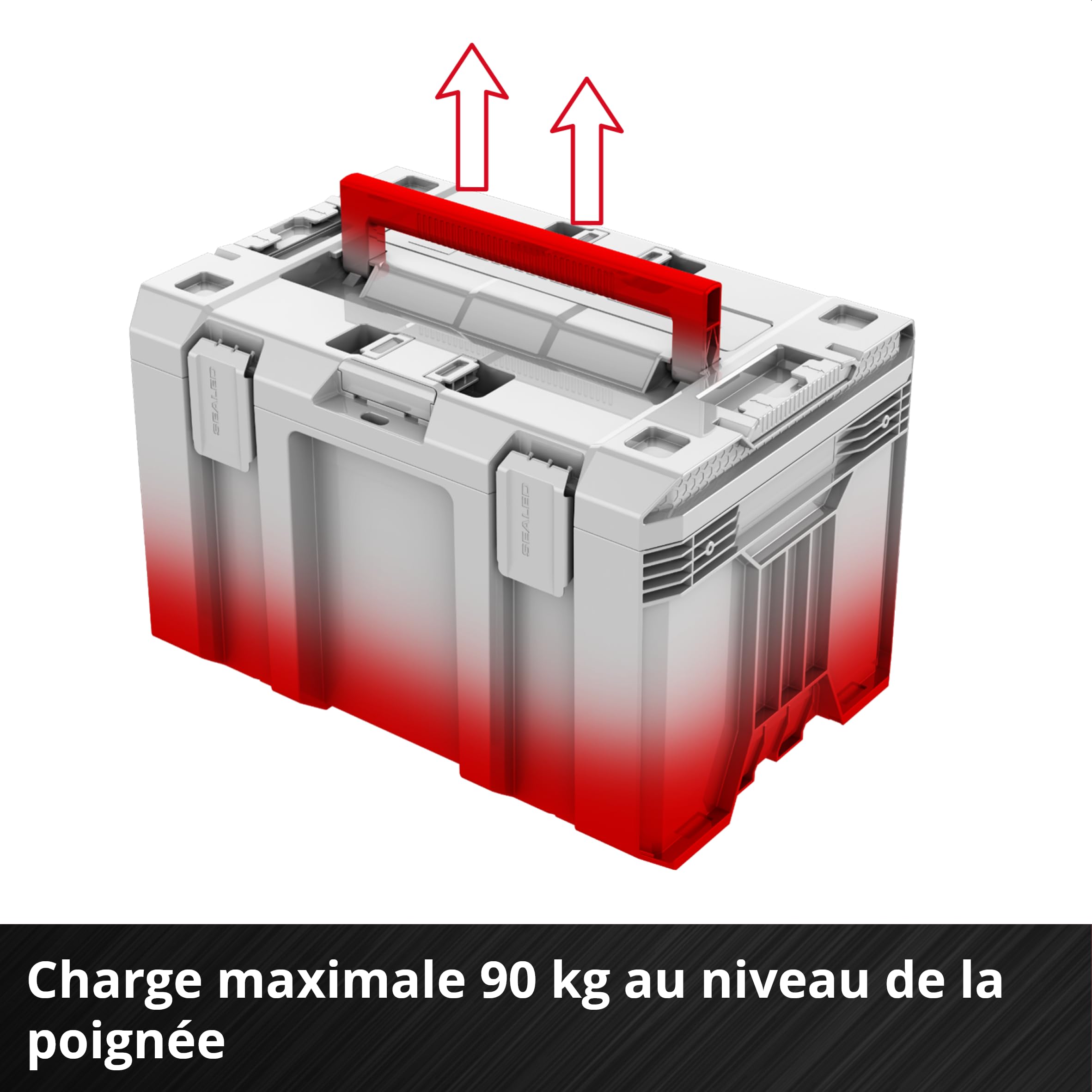 Einhell E-Case M SEALED (gamme E-Case, étanche à la poussière et aux projections d’eau, compatible avec les mallettes Half Size, 44 x 33 x 29 cm, charge max. 90 kg, poignée)