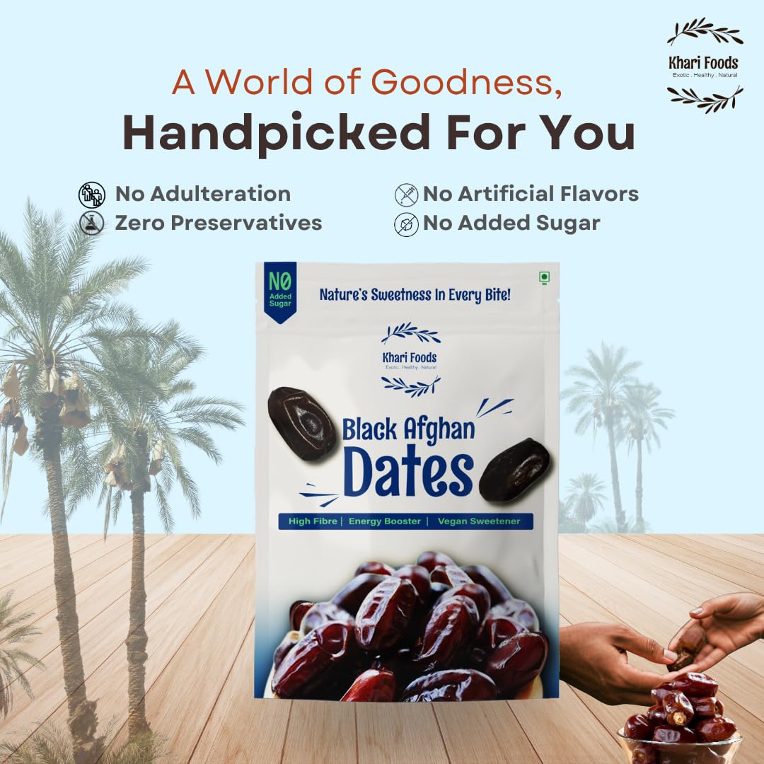 Khari Foods – Black Afghan Dates – 1kg Premium Khajoor – High Fibre, No Added Sugar, No Preservatives – Soft Healthy Dry Dates for Energy, Immunity Support and Everyday Wellness - Image 5 thumbnail