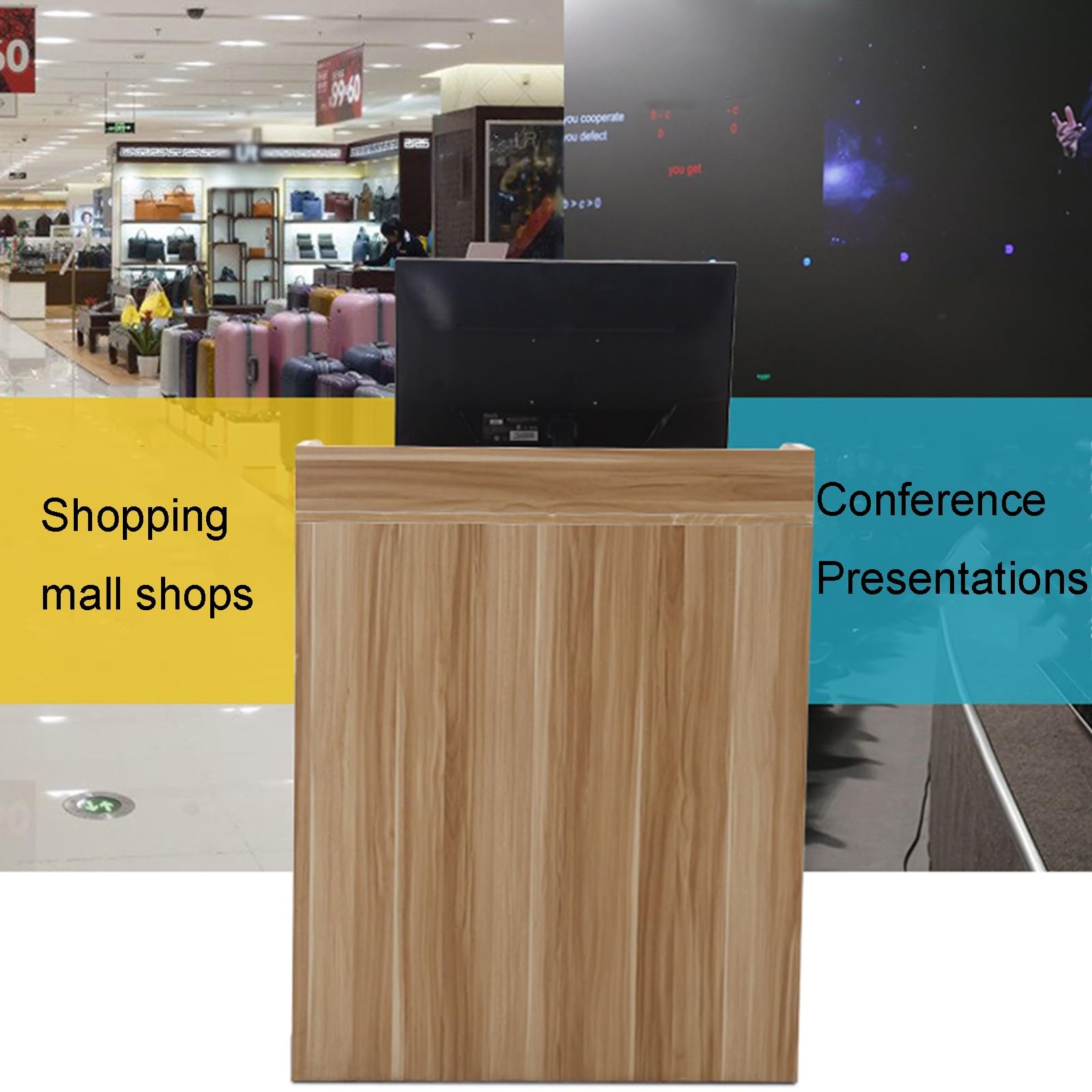 Kassentheke Aus Holz Moderne Rezeptionstheke Willkommenstheke Für Das Büro Offene Ablage Mit Regal Kann Für Schulreferate Verwendet Abgerundete Ecke Design(Natural)