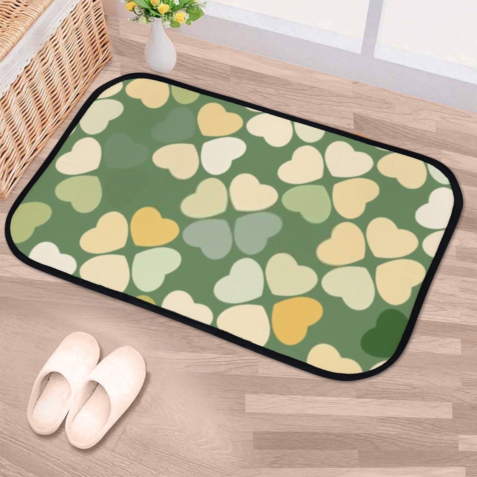 Nuansexi Bathroom Rugs Abstract Geometric Shapes Green Floor Mats Non Slip Bathmat Doormat Tub Mat Coral Velvet Absorbent Entrance Carpet Mats Machine Washable Bedroom Decor