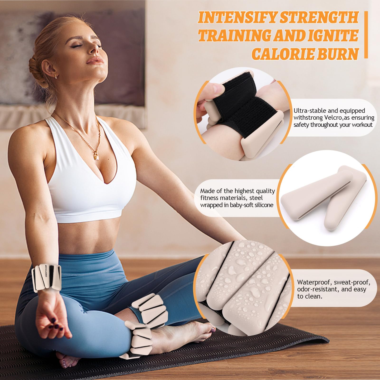 BECOJADDE Juego de 2 pesas de tobillo (1 libra/2 libras/3 libras cada una), pesas de muñeca ajustables para mujeres y hombres, pesas para brazos, piernas, pilates, correr, caminar, entrenamiento, yoga