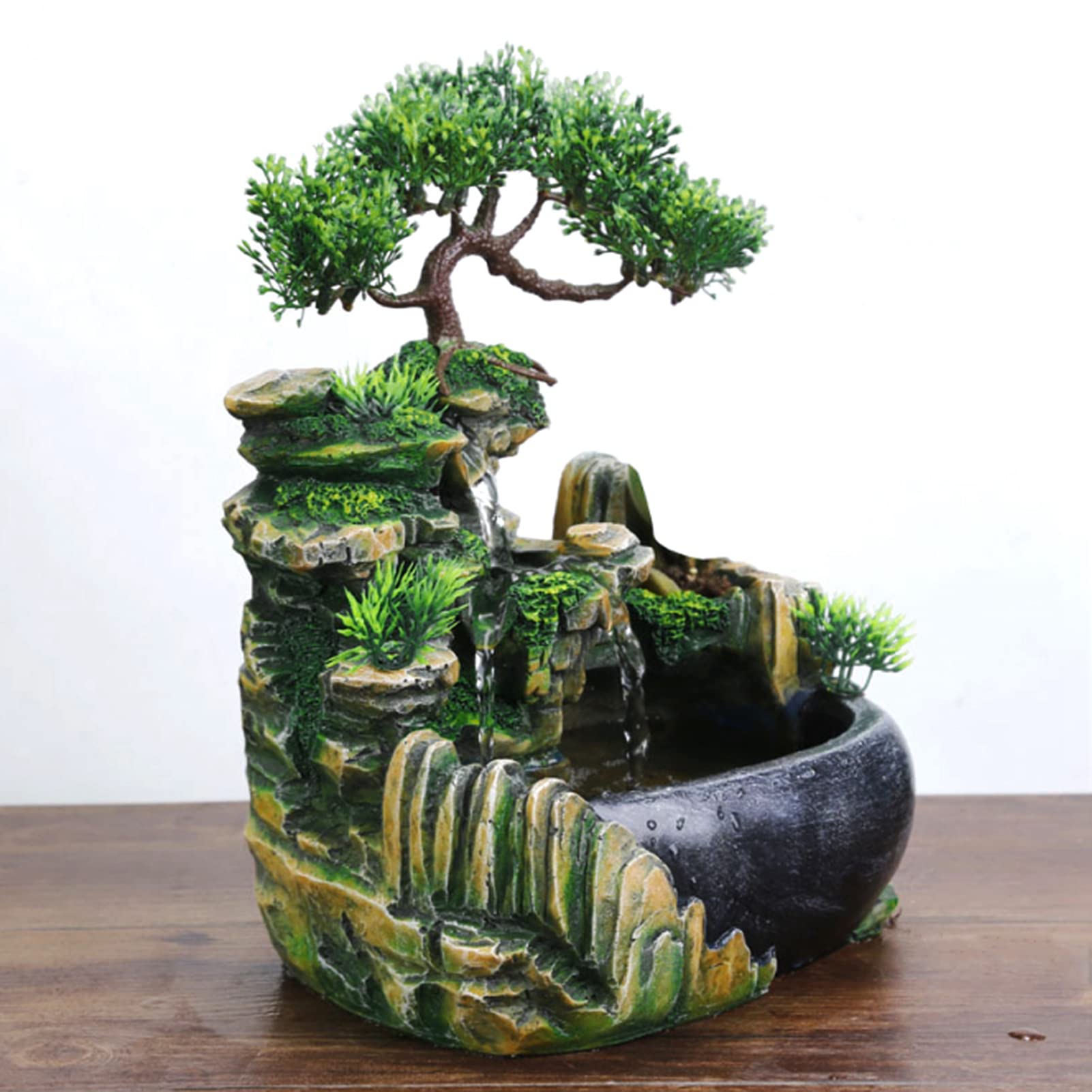 Lyrlody Fuente de mesa de jardín de roca cascada Zen para meditación interior con bomba automática, decoración de escritorio para casa, oficina, dormitorio (UE 220 V)