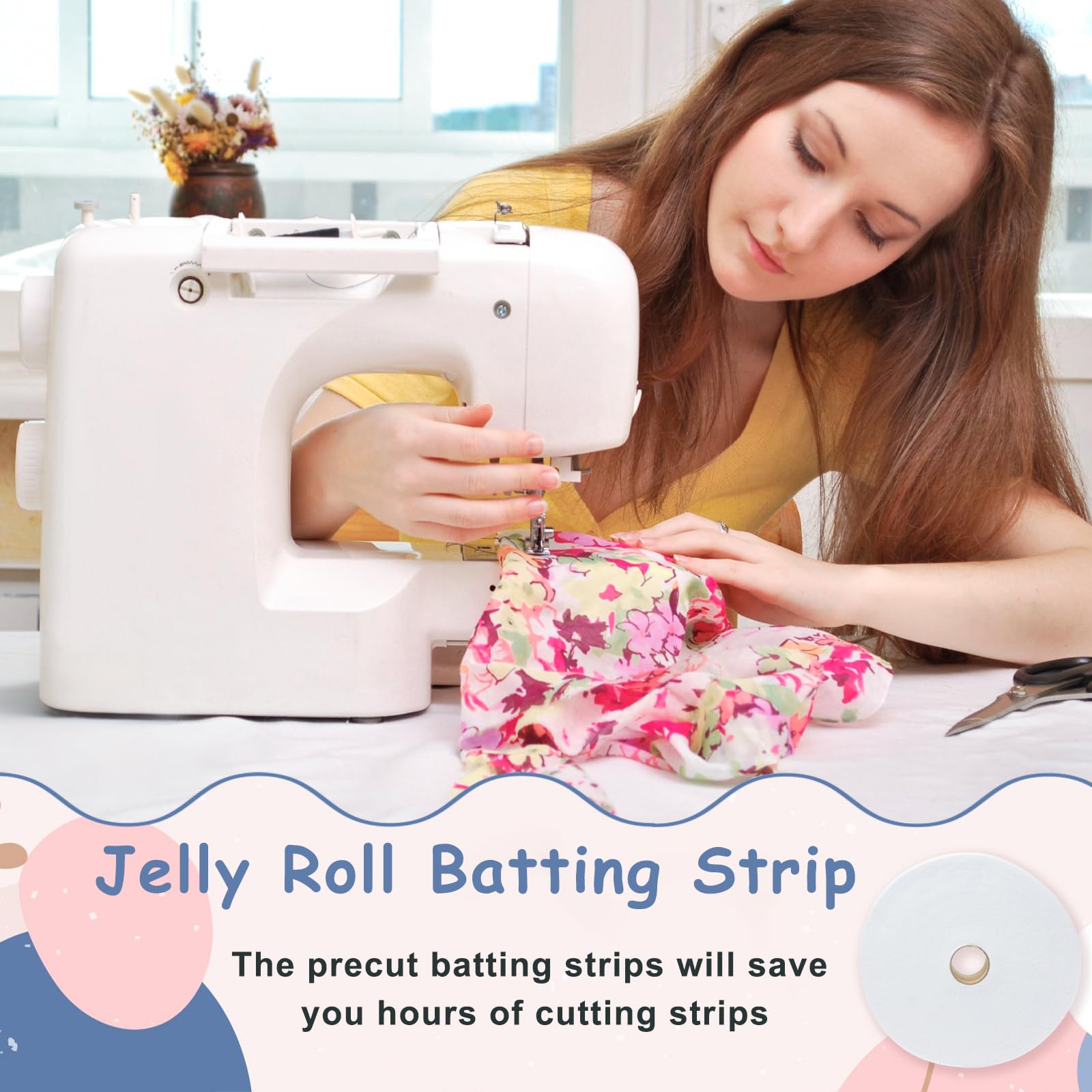 Jelly Roll Batting, 2 1/4 Inch Cotton Blend Batting Strips, 2 Rolls 70 Yards Total, Needle Punched Strips for Rugs, Braided Throw Rugs and Upholstery