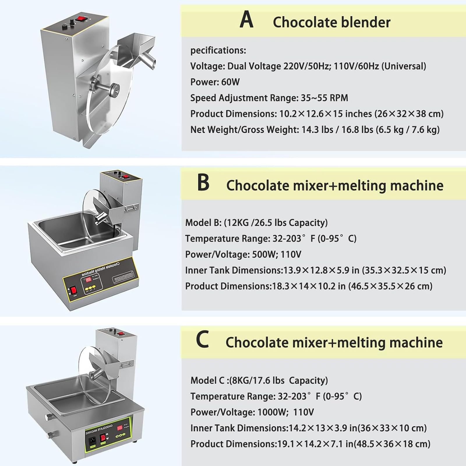 Máquina de fusión de chocolate, máquina de templado comercial con rueda mezcladora, control de velocidad ajustable, cuerpo de acero inoxidable, para panaderías y tiendas de dulces