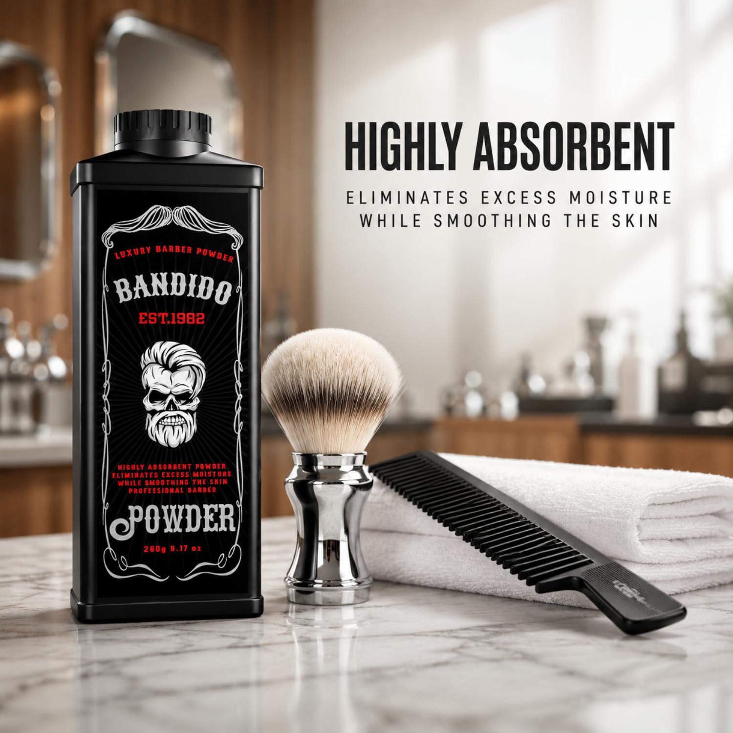 Bandido Luxury Barber Powder | Hidratante y Suavizante | Anti-Irritación | Polvo Corporal Profesional 260gr