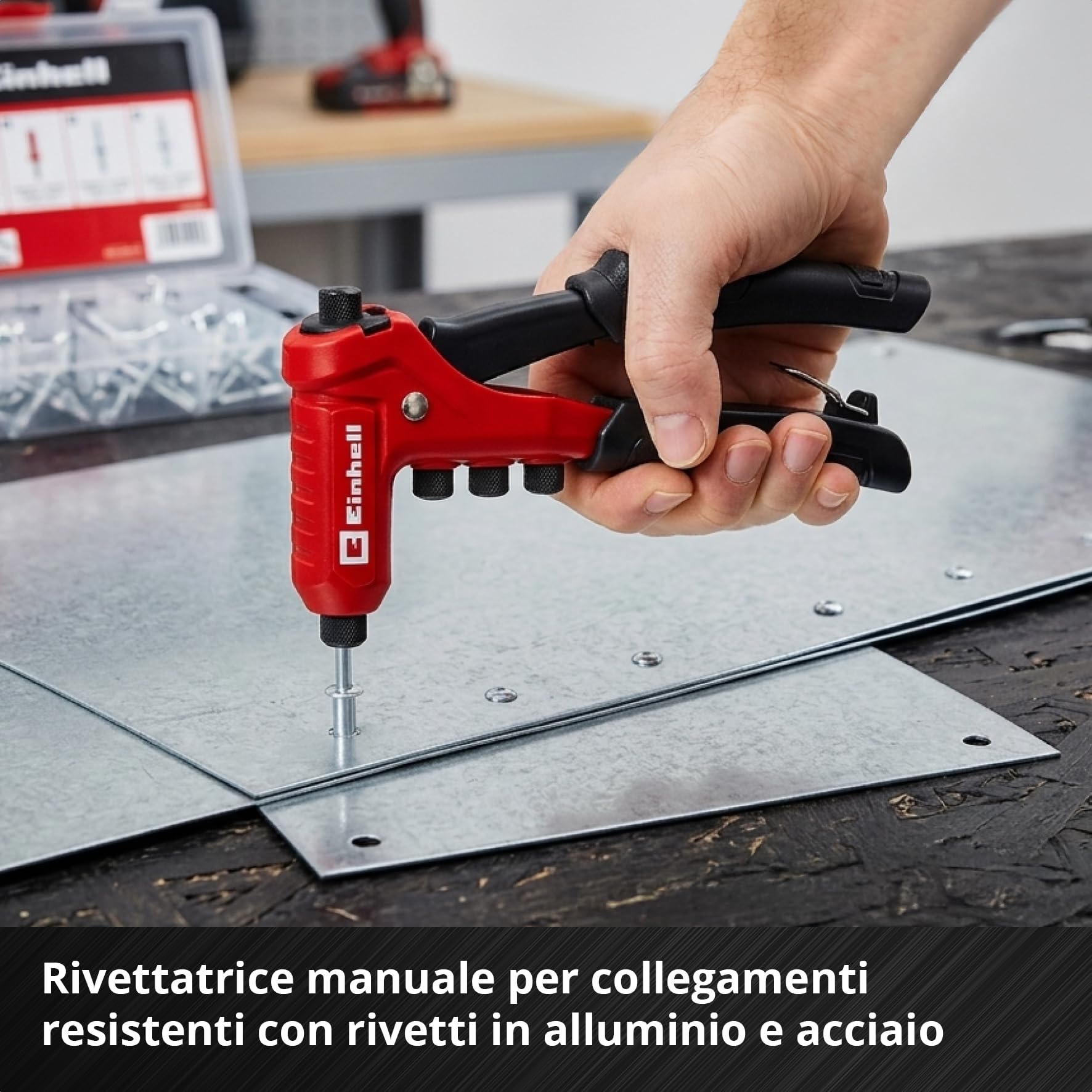 Einhell Pinza Rivettatrice Set 100 Rivetti 4 Ugelli Valigetta