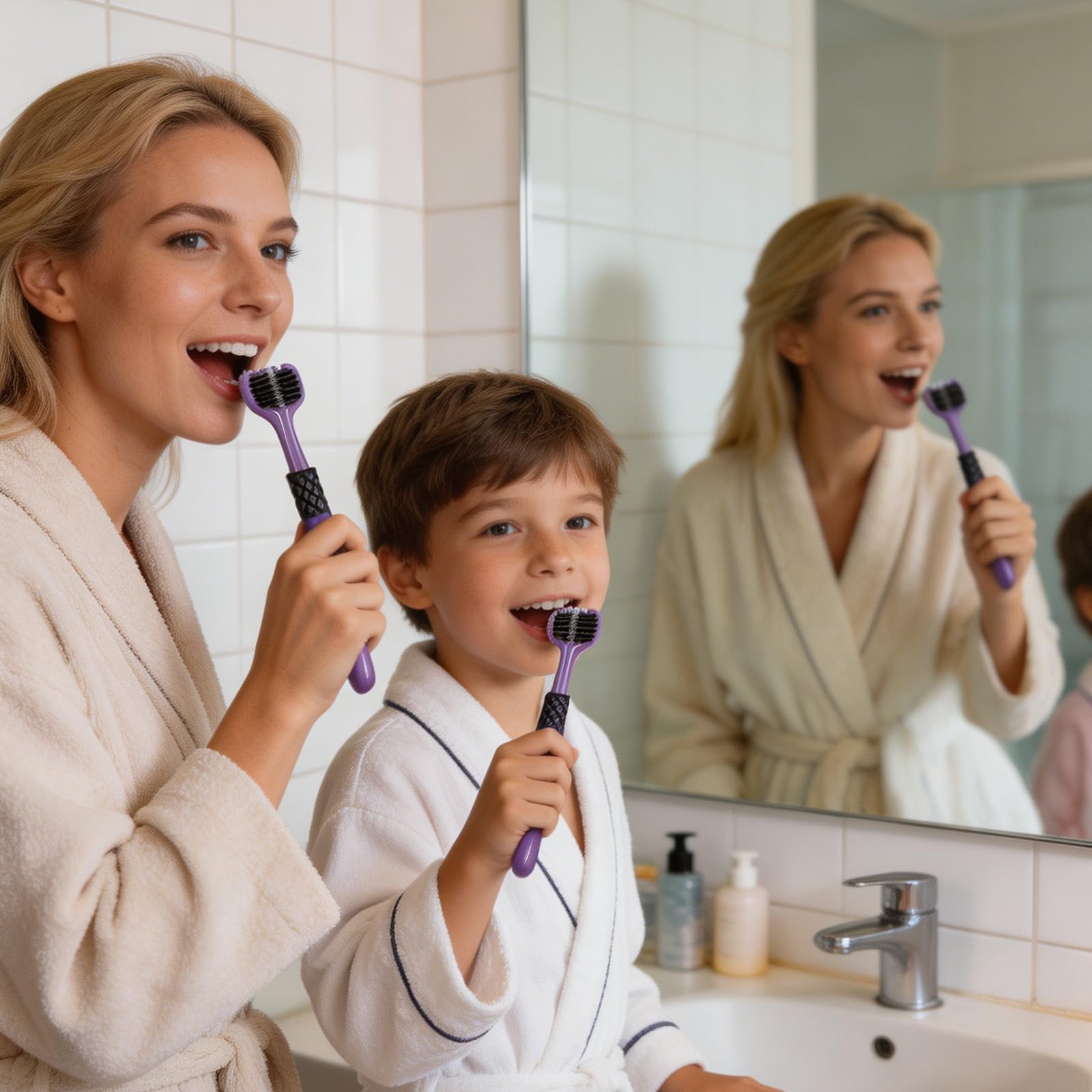 Cepillo de dientes de tres cabezales suave para adultos juego de viaje 3 lados