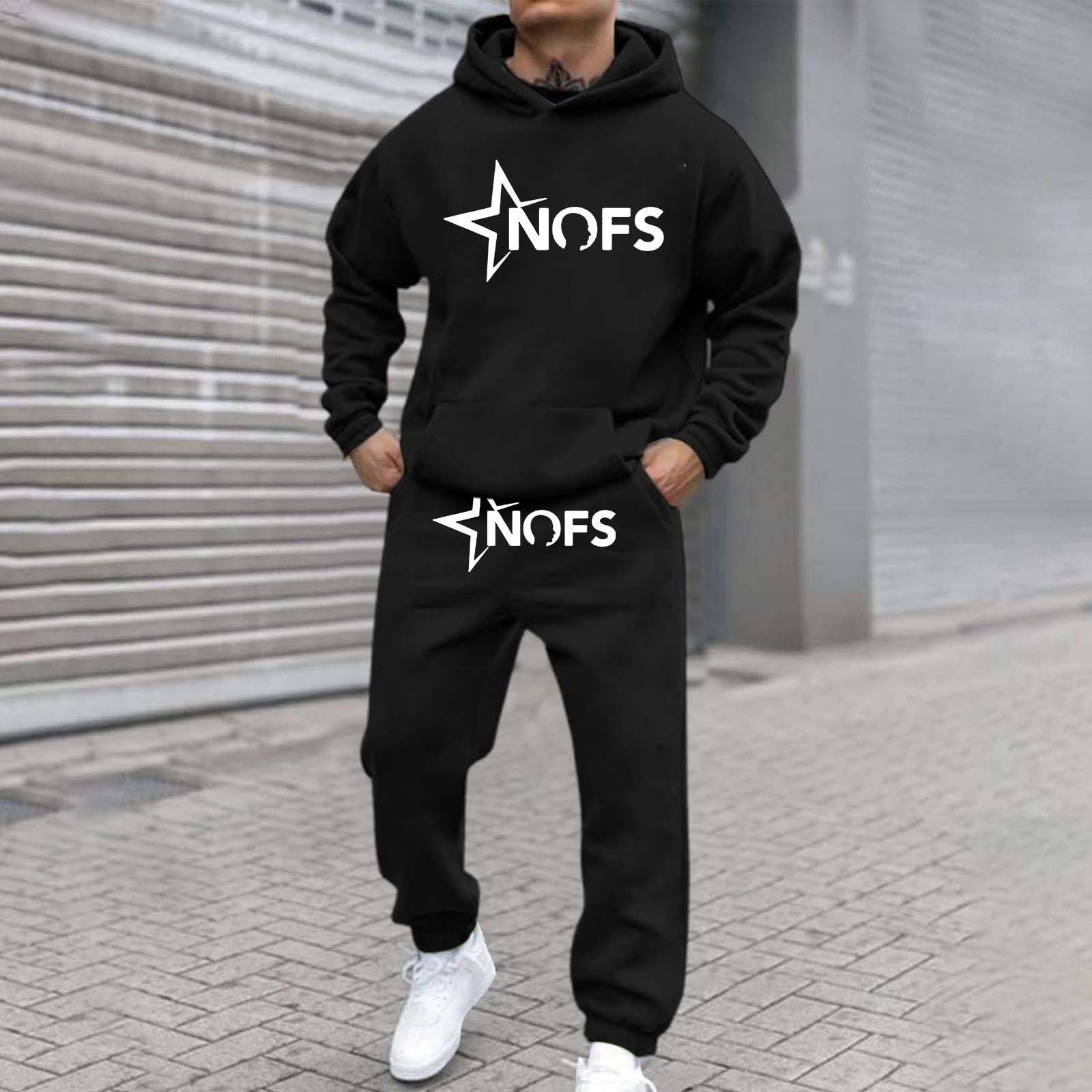 NOFS Pantalones de chándal Y2K para hombre con estampado de letras, sudadera suelta y pantalones deportivos (2 piezas)