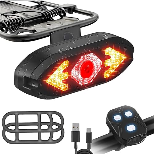 Luz trasera de bicicleta recargable por USB, luces direccionales de bicicleta con control remoto, luz trasera impermeable de advertencia de