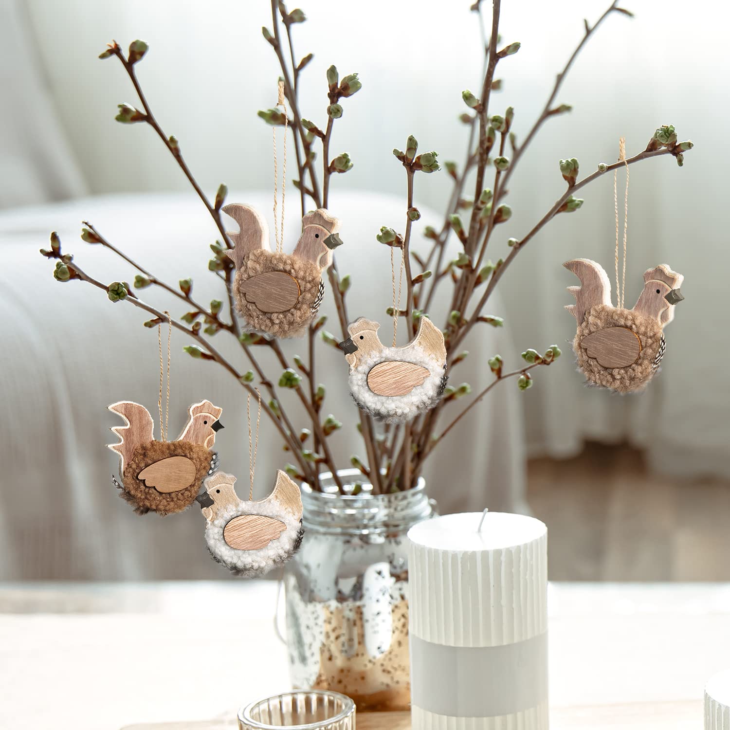 12 Holzhühner Osteranhänger - Naturfarbene Deko Für Osterstrauch & Geschenke