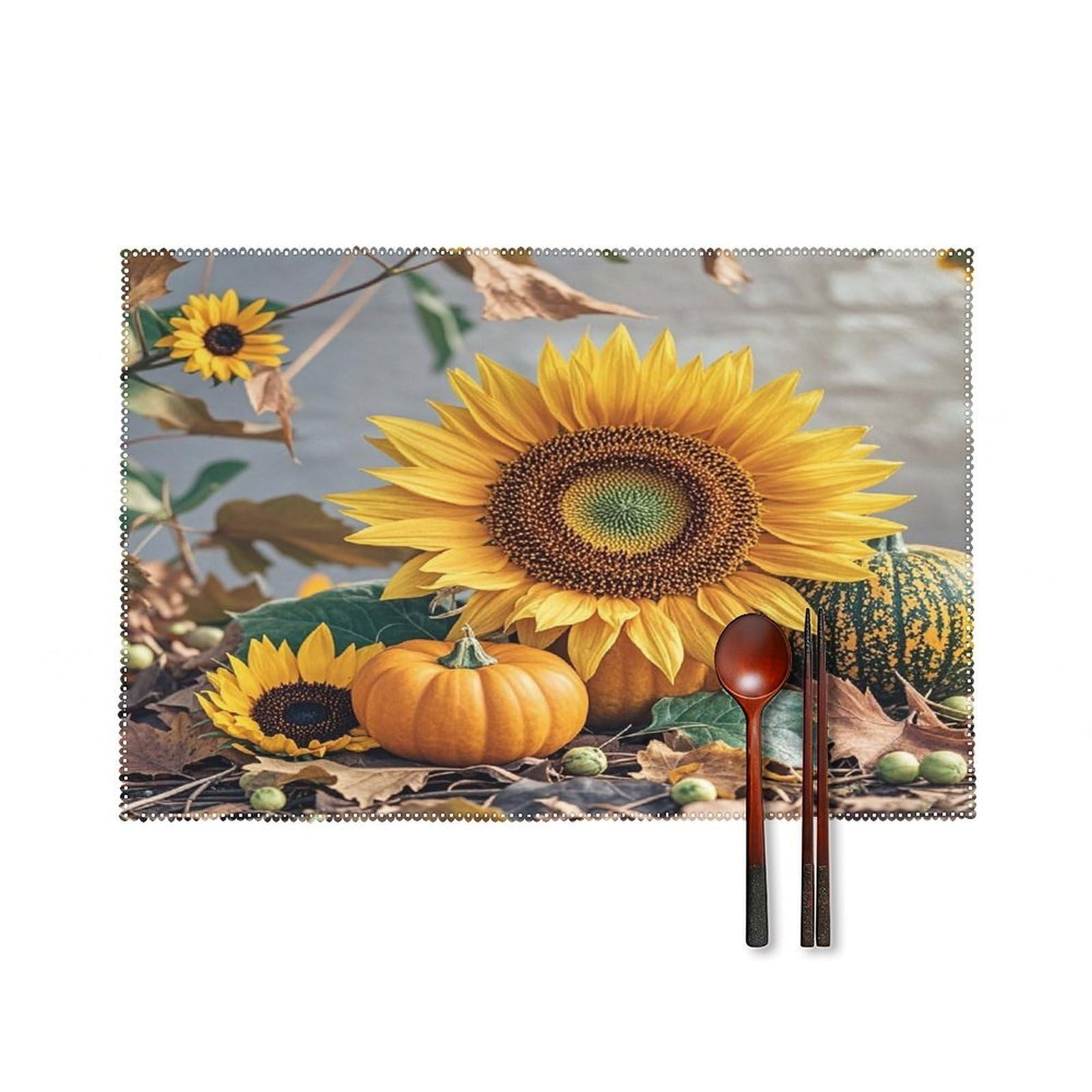 Fall Pumpkin Sunflower Placemats Set of 6 Washable Farmhouse Dining Table Mat Non Slip Heat Resistant Non-Slip Place Mats Easy Clean Table Protective Placemats for Indoors & Outdoors