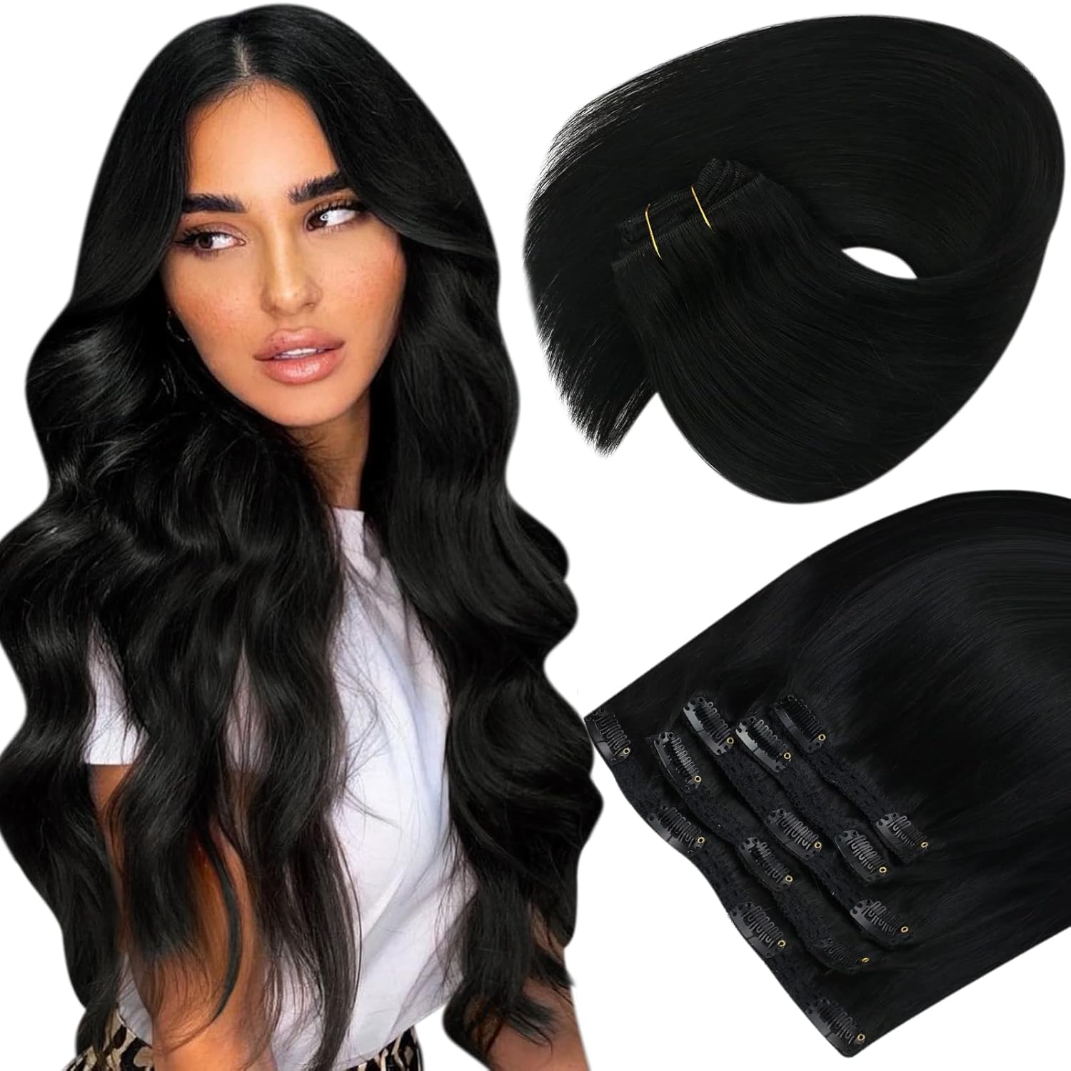 Sunny Clip in Hair Extensions Black Real Hair Extensions