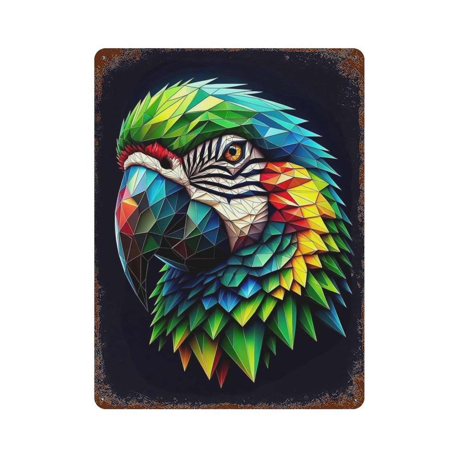 Geometric Parrot Weathered Tin Sign 15.7"x11.8", Rustic Home Decor for Office, Studio And Wall Decor
