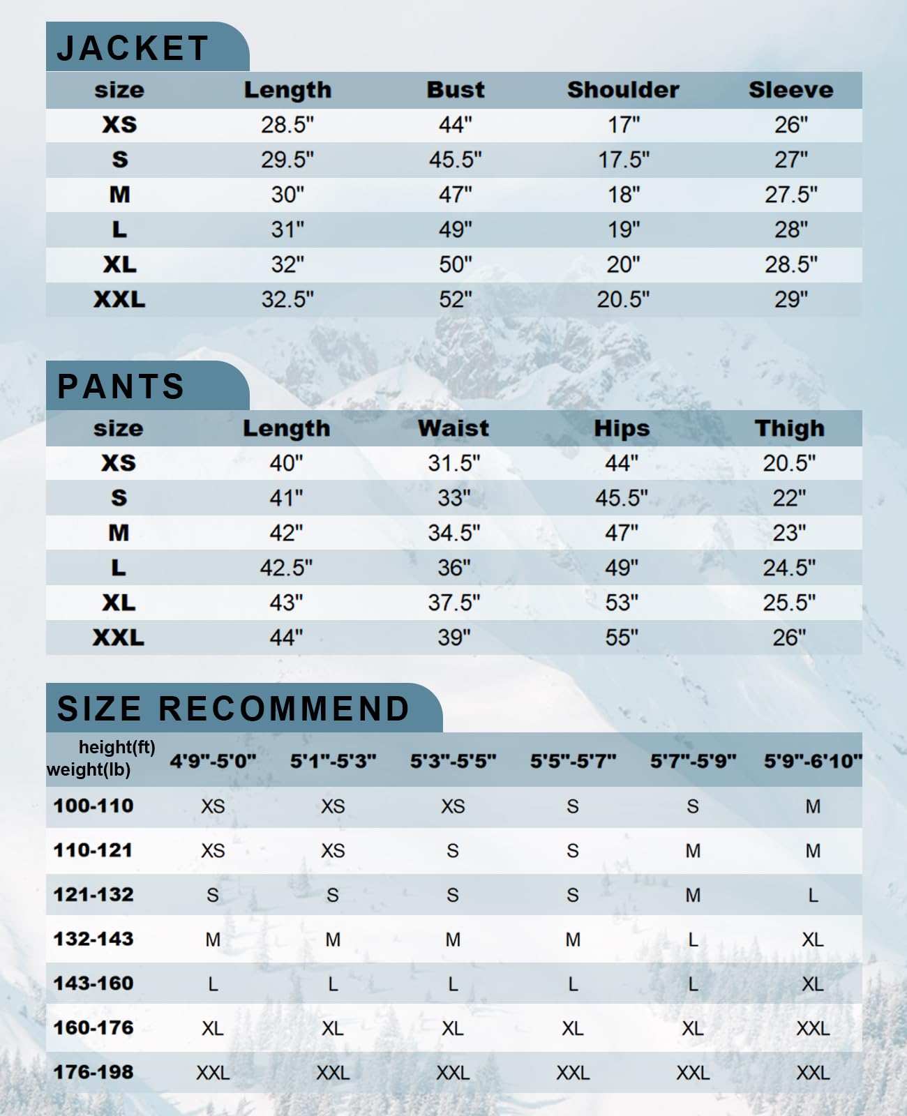 ALSOGO Damen Skijacke & Skihose Set Skianzug 2 teilig Schneeanzug 10.000mm Wasserdicht Warm Winterjacke mit Abnehmbare Kapuzen zum Skifahren Snowboarden Schneejacke Schneehose TY133BUW Schwarz 2XL