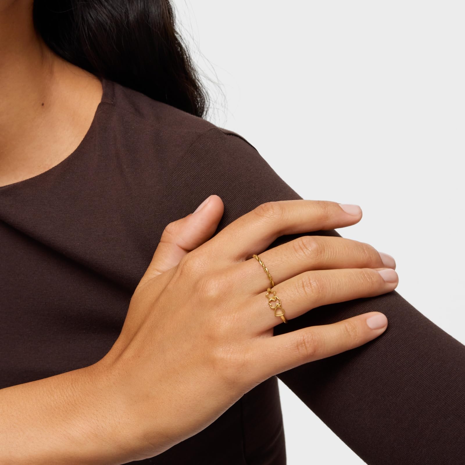 TOUS Anillo con Motivo de Oso, Corazón y Estrellas con Baño de Oro 18kt sobre Plata de Primera Ley, Colección Motivos